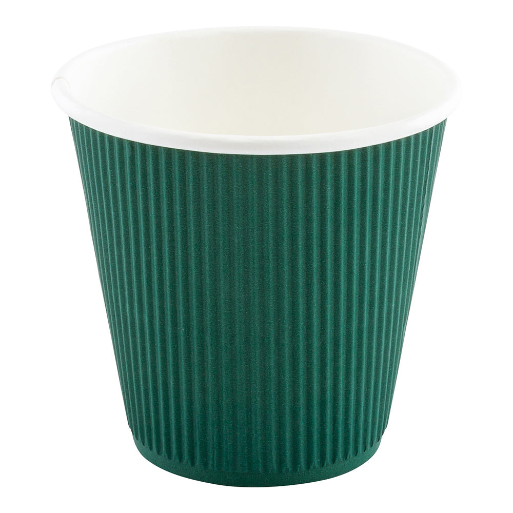 8 oz Eco-Friendly Forest Green Paper Coffee Cups with Ripple Wall Design - 3.5