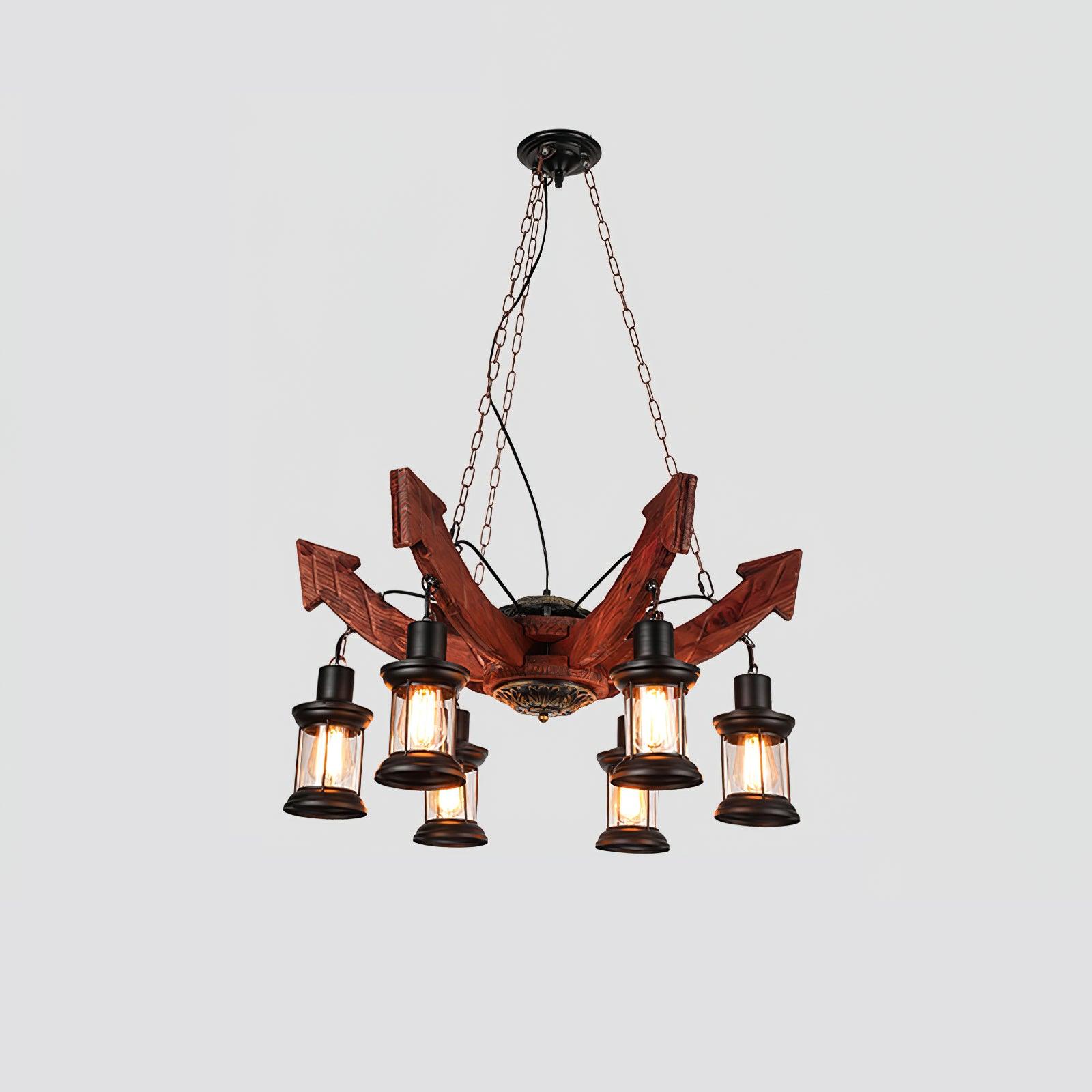 Nautical Industrial Style Wooden Chandelier - Rustic Ceiling Light Fixture for Farmhouse, Beach House & Loft Decor | Perfect for Dining Room, Bedroom or Living Room Lighting