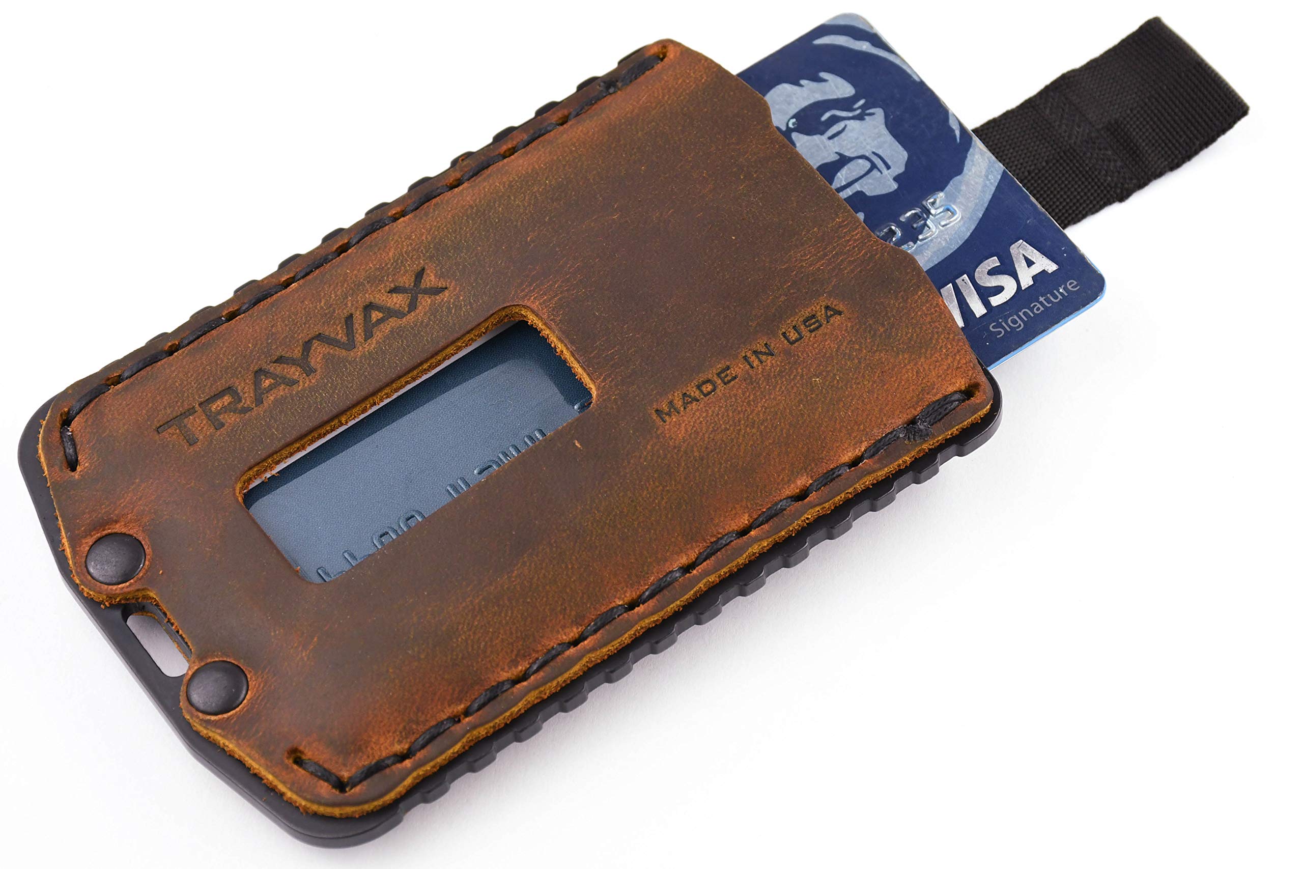 Trayvax Ascent RFID Blocking Slim Front Pocket Wallet - Minimalist Leather & Metal Credit Card Holder for Men & Women (Black/Tobacco Brown) | Perfect for Travel, Everyday Carry & Secure Cash Storage