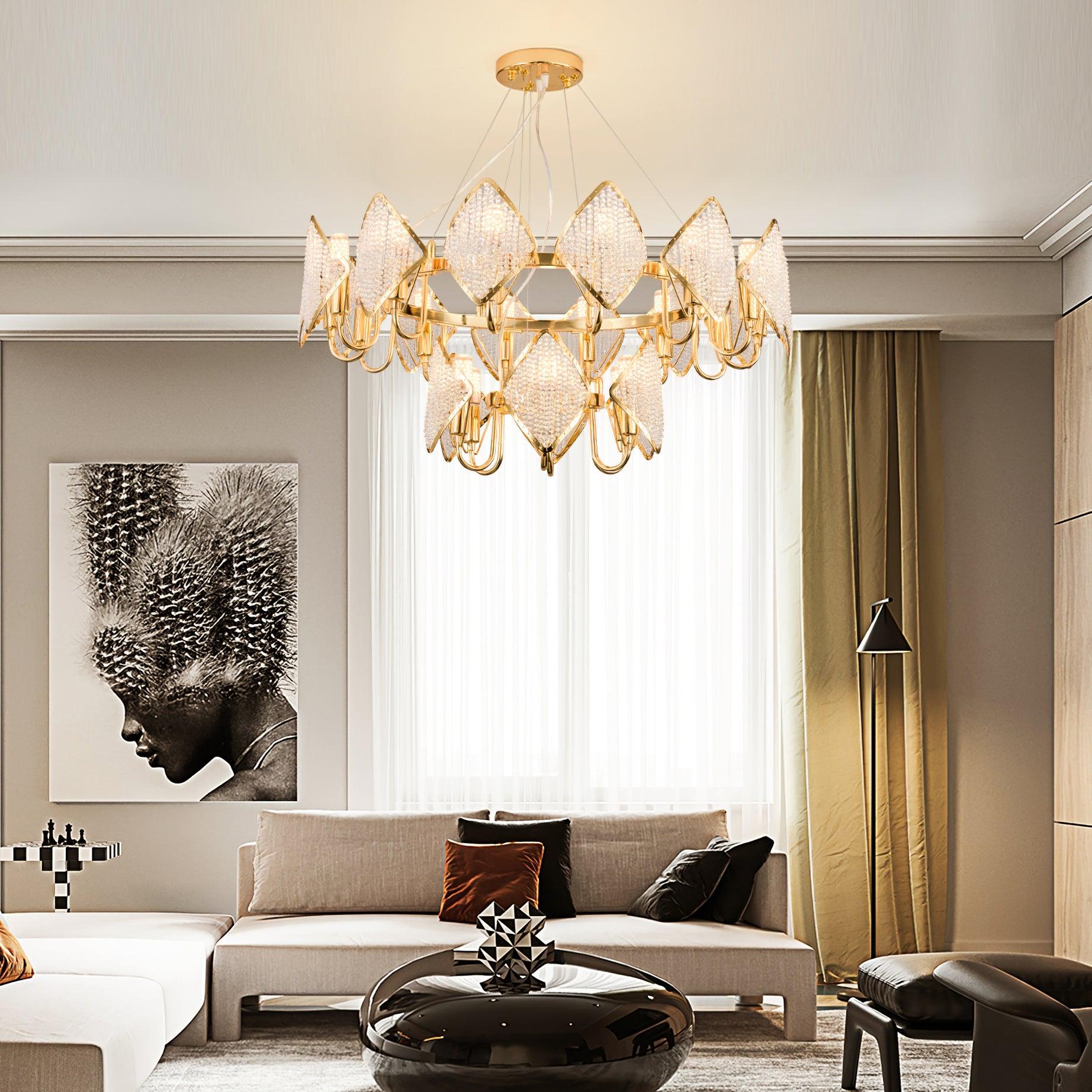 Elegant Crystal Chandelier Lighting Fixture - Modern Hollywood Regency Ceiling Light for Dining Room, Living Room & Bedroom Decor
