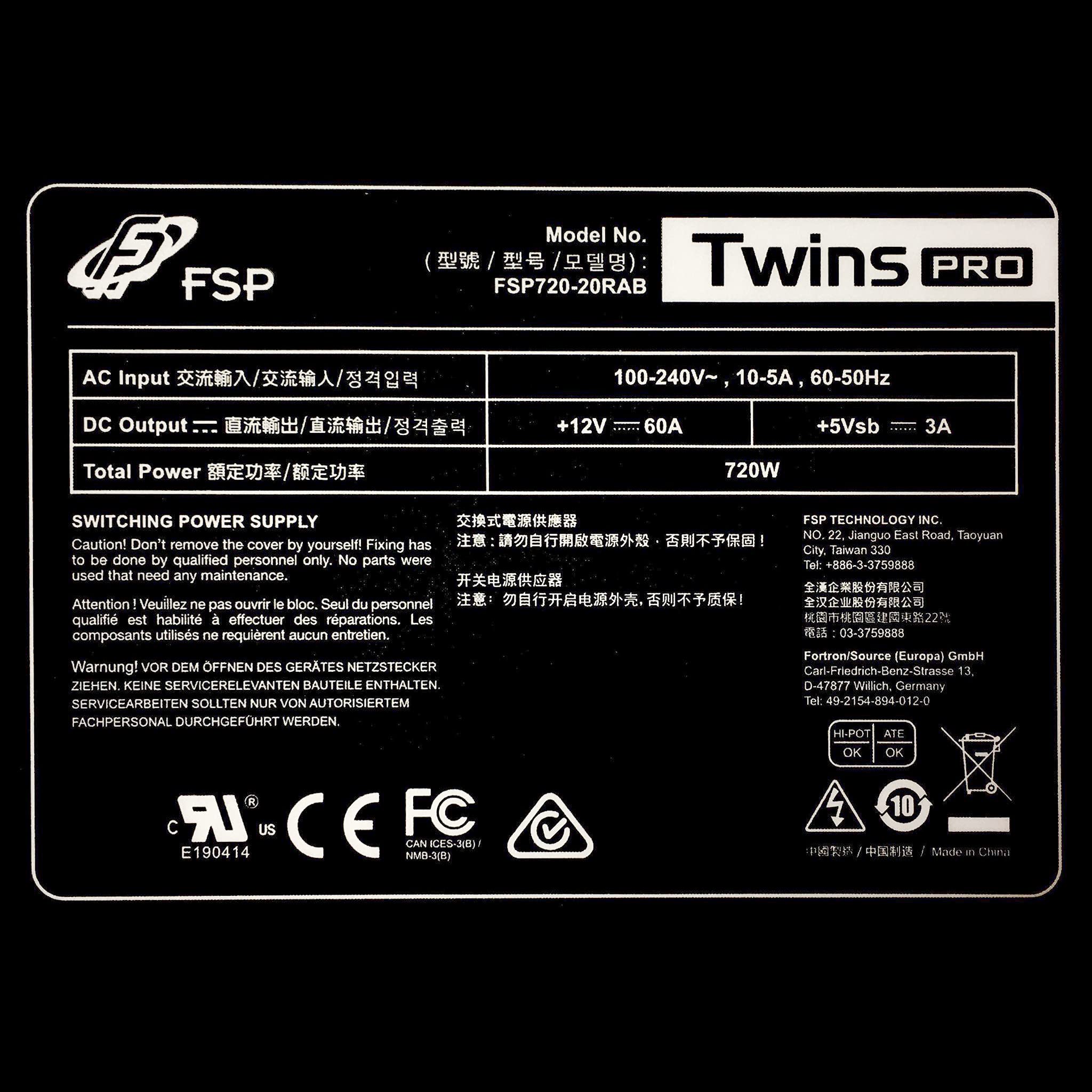 FSP Twins Pro 700W ATX PS2 1+1 Dual Module Power Supply - 90%+ Efficiency, Hot-Swappable Redundant Digital PSU with Guardian Monitor Software for Server, Workstation & High-Performance PC Builds