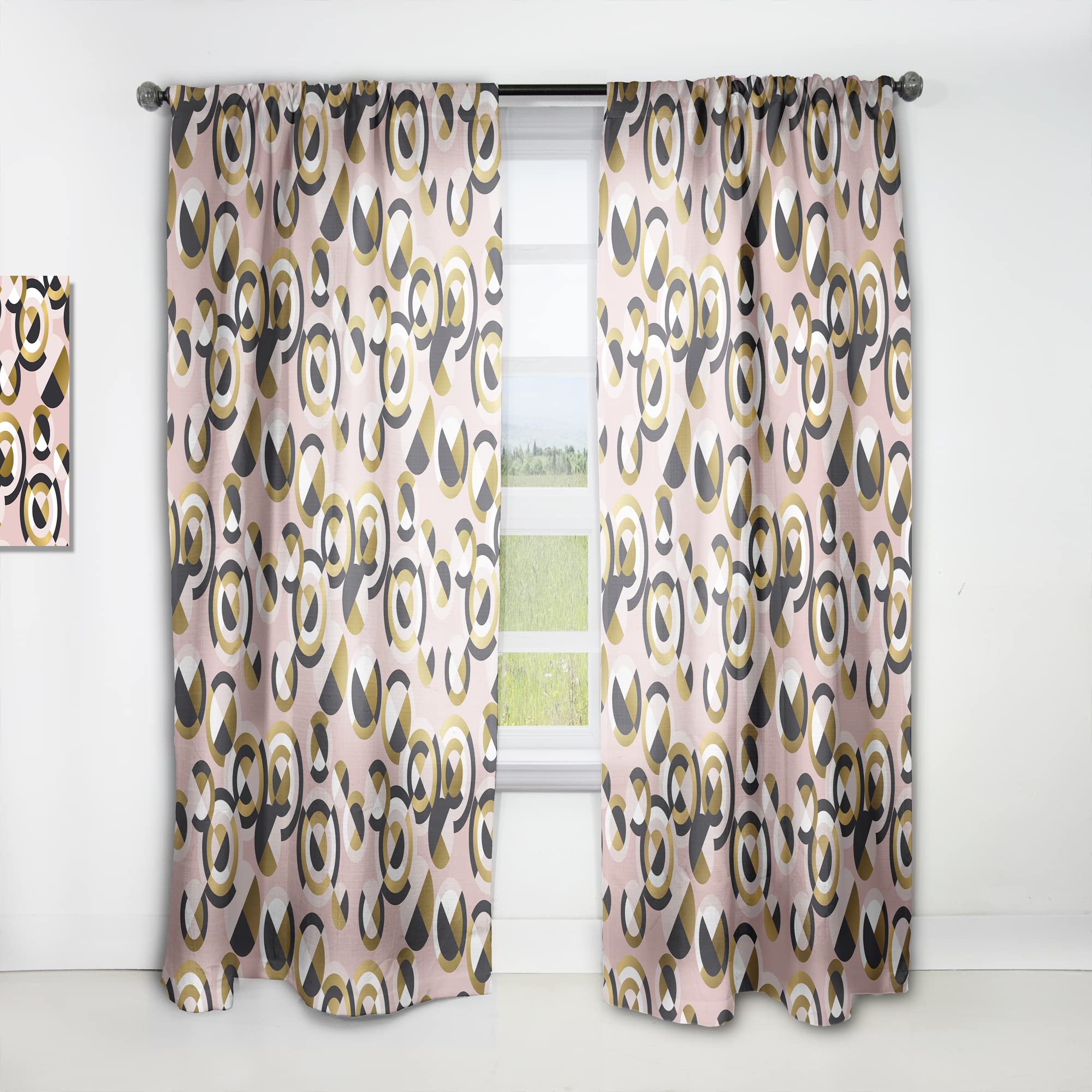 DesignQ Thermal Insulated Curtains - Circular Geometric Retro Pattern Blackout Drapes for Bedroom & Living Room, Single Panel 52x95 Inches - Perfect for Home Decor, Privacy & Energy Efficiency
