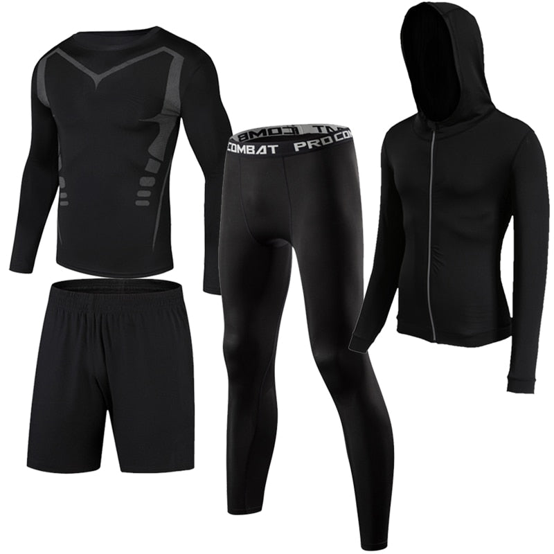 4 Pcs Men's Outdoor Jogging Tracksuit Set - Breathable Gym Running Sportswear for Men - Perfect for Jogging, Workouts & Casual Wear
