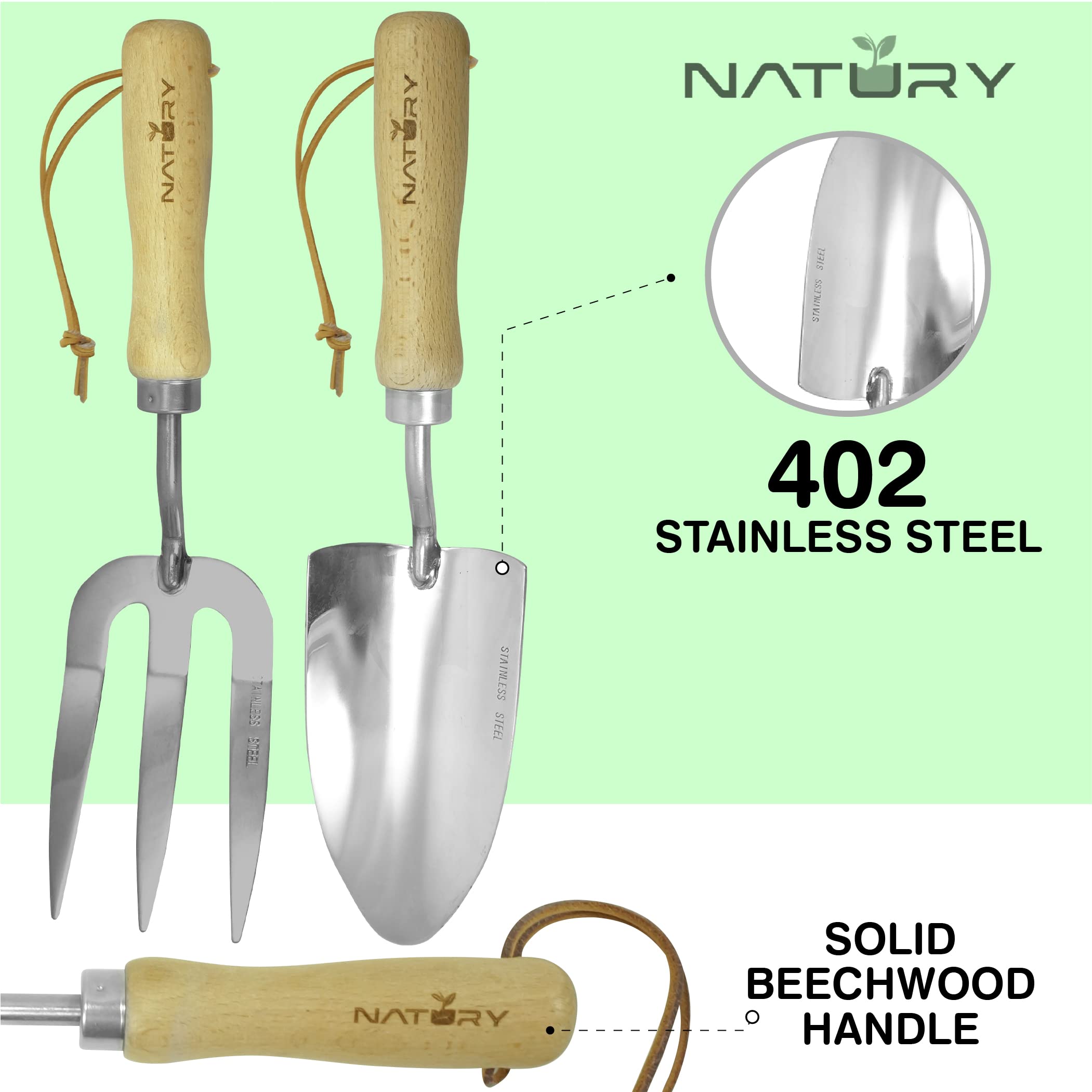 Premium Stainless Steel Garden Tools Set with Solid Beechwood Handle - Complete Gardening Kit Includes Rake, Shovel, Gloves, Shears & Tool Organizer - Ideal for Planting, Weeding & Landscaping - Perfect Gardening Gift for Women & Men
