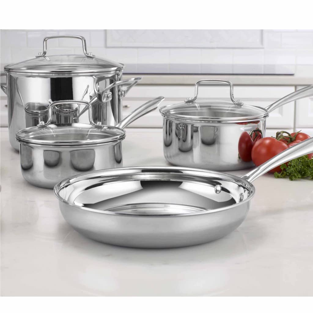 Premium Cuisinart Classic 10-Piece Stainless Steel Cookware Set - Saucepans, Saute Pans & Skillets with Drip-Free Tapered Rims & Cool Grip Handles | Nonstick Pots & Pans for Professional Cooking, Home Kitchen & Gift Giving