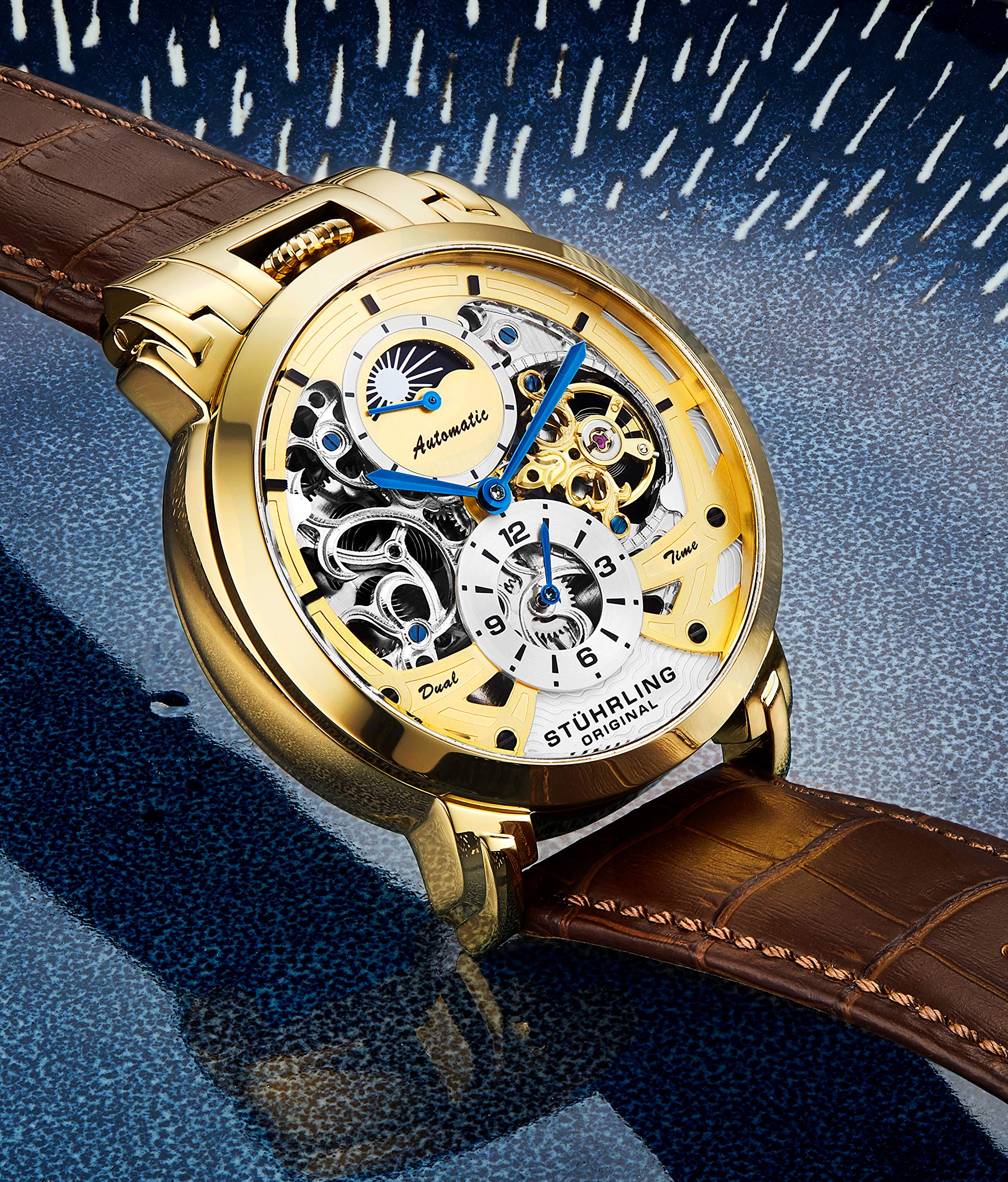 Stuhrling Original Men's Automatic Skeleton Watch - Luxury Leather Dress Watch with Stainless Steel Case - Self-Winding Mechanical Analog Watch for Men | Perfect for Business, Formal Events & Everyday Wear