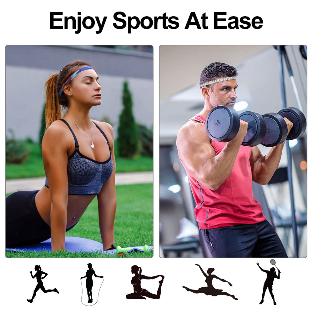 URAQT 5-Pack Non-Slip Sports Headbands for Women & Men - Thick Elastic Sweatbands for Running, Gym, Yoga & Football - Stay Dry During Workouts & Athletic Activities