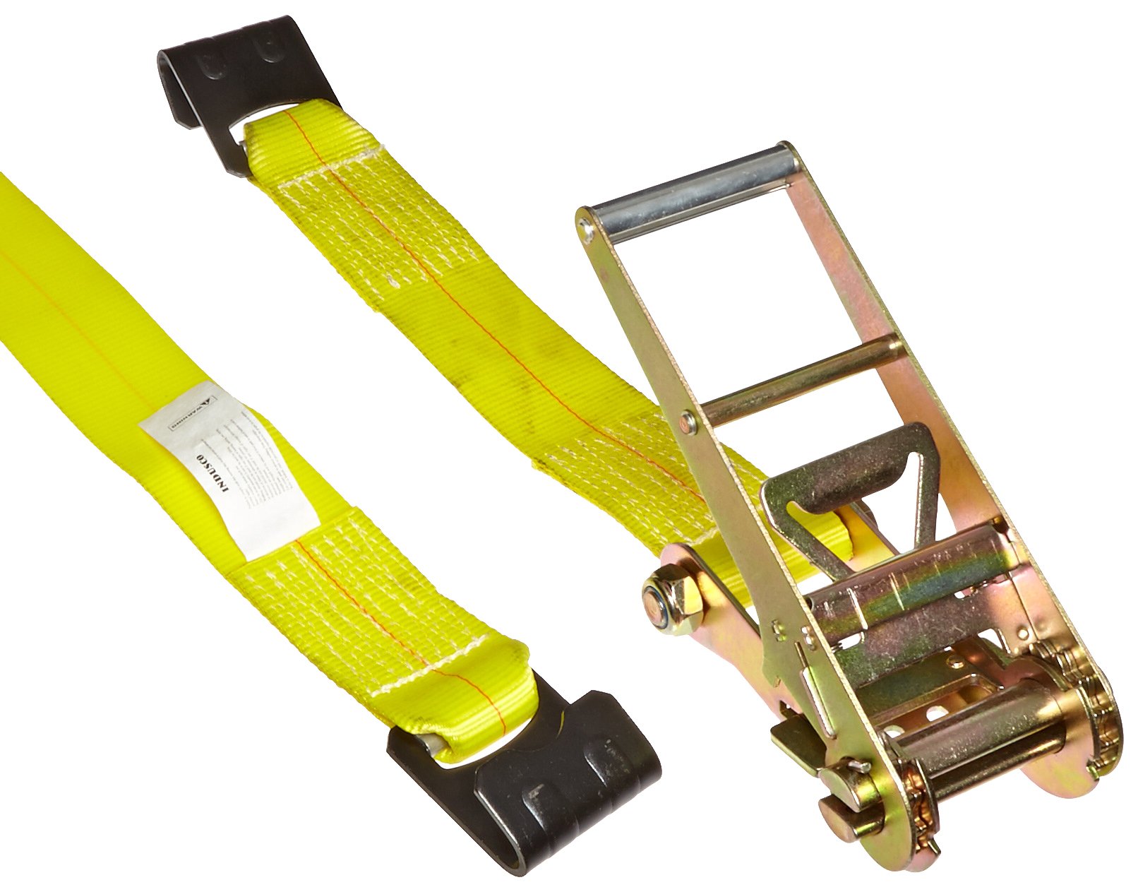 Indusco 90300049 Heavy-Duty Polyester Ratchet Tie Down Straps with Flat Hooks - 4300 lbs Break Strength, 27 Feet Long x 3 Inches Wide - Perfect for Securing Cargo on Trucks, Trailers & Motorcycles