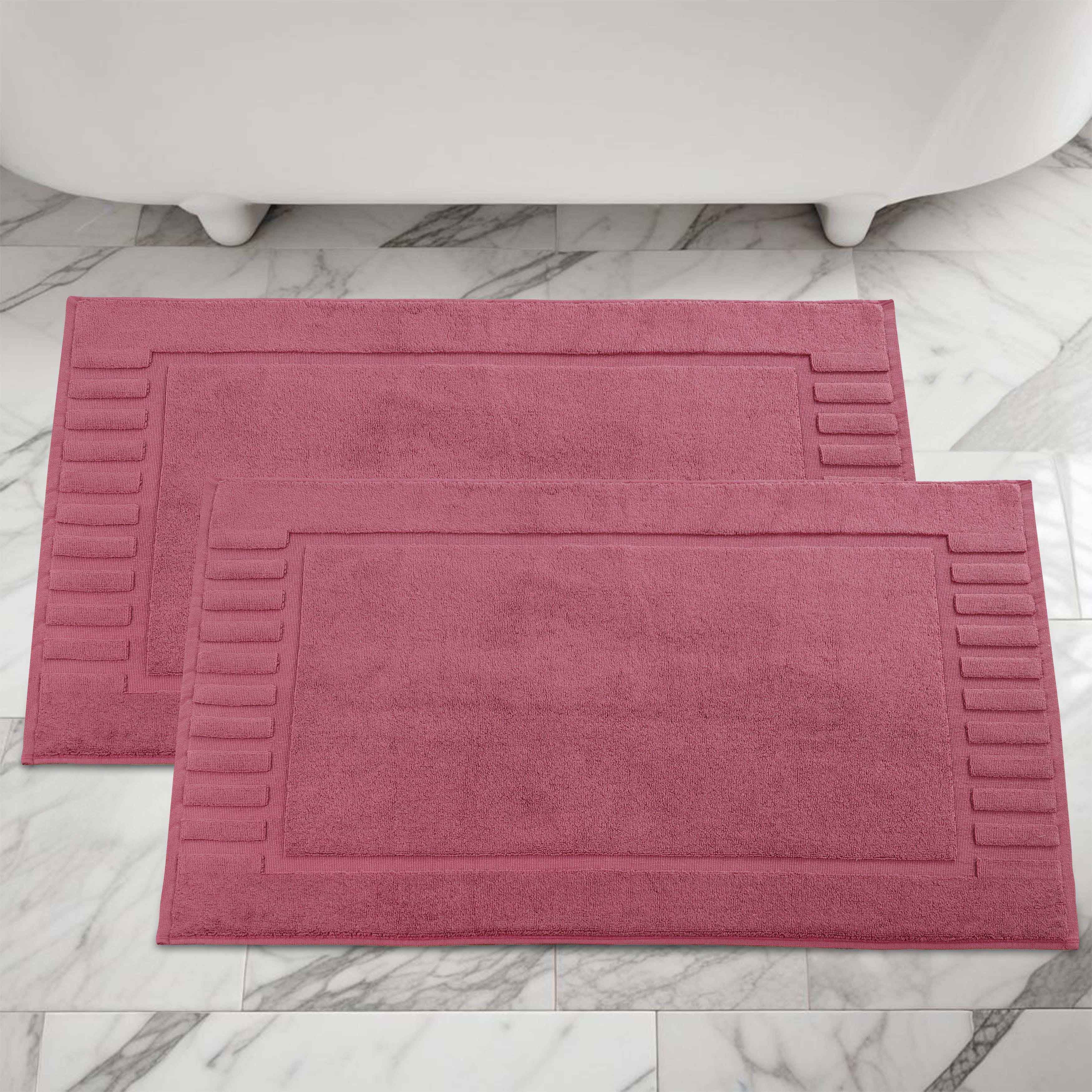 Premium Cotton Modern Geometric Border Absorbent Bath Mat Set of 2 - Non-Slip Soft Bathroom Rug for Bathroom Floor, Shower, Vanity Area - Home Decor Essentials