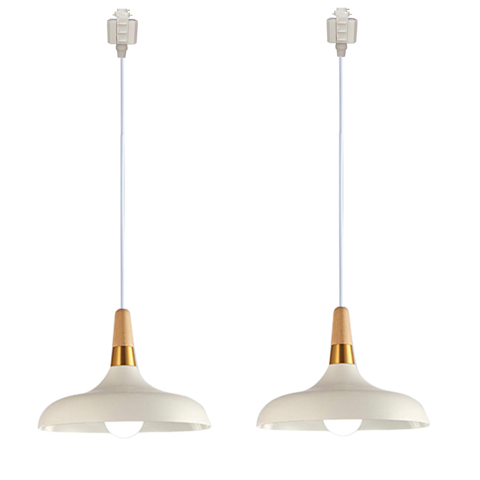 2-Light Dimmable H-Type Track Pendant Light in Macaron White - Nordic Modern Wood Handle Ceiling Fixture for Restaurants, Cafes & Home Decor (Bulbs Not Included) - Perfect for Dining Rooms, Kitchen Islands & Commercial Spaces