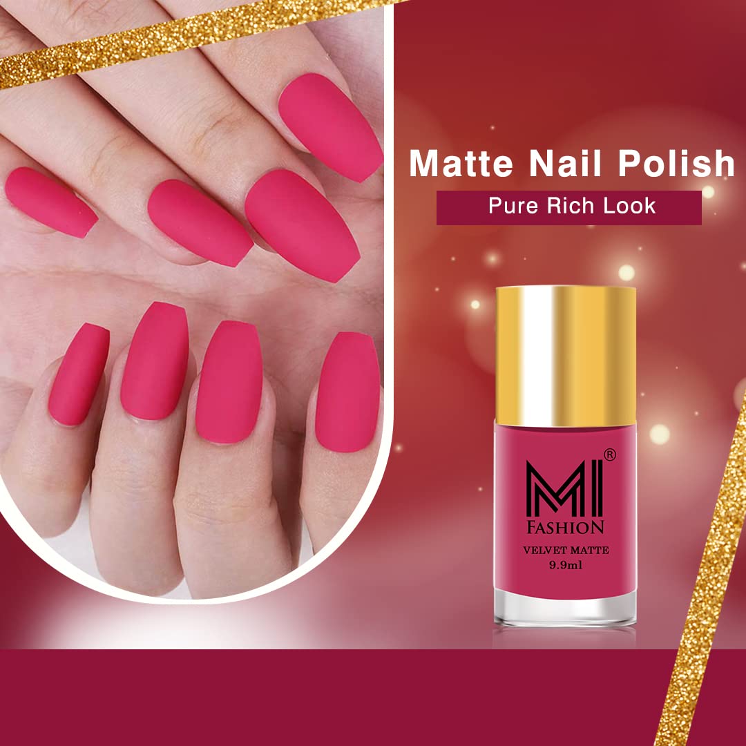 MI Fashion Matte Nail Polish Set of 2 (Magenta & Nude) - 9.9ml Each with Wide Brush - Long Lasting Vegan Nail Lacquer for Women - Perfect for Everyday Wear & Special Occasions
