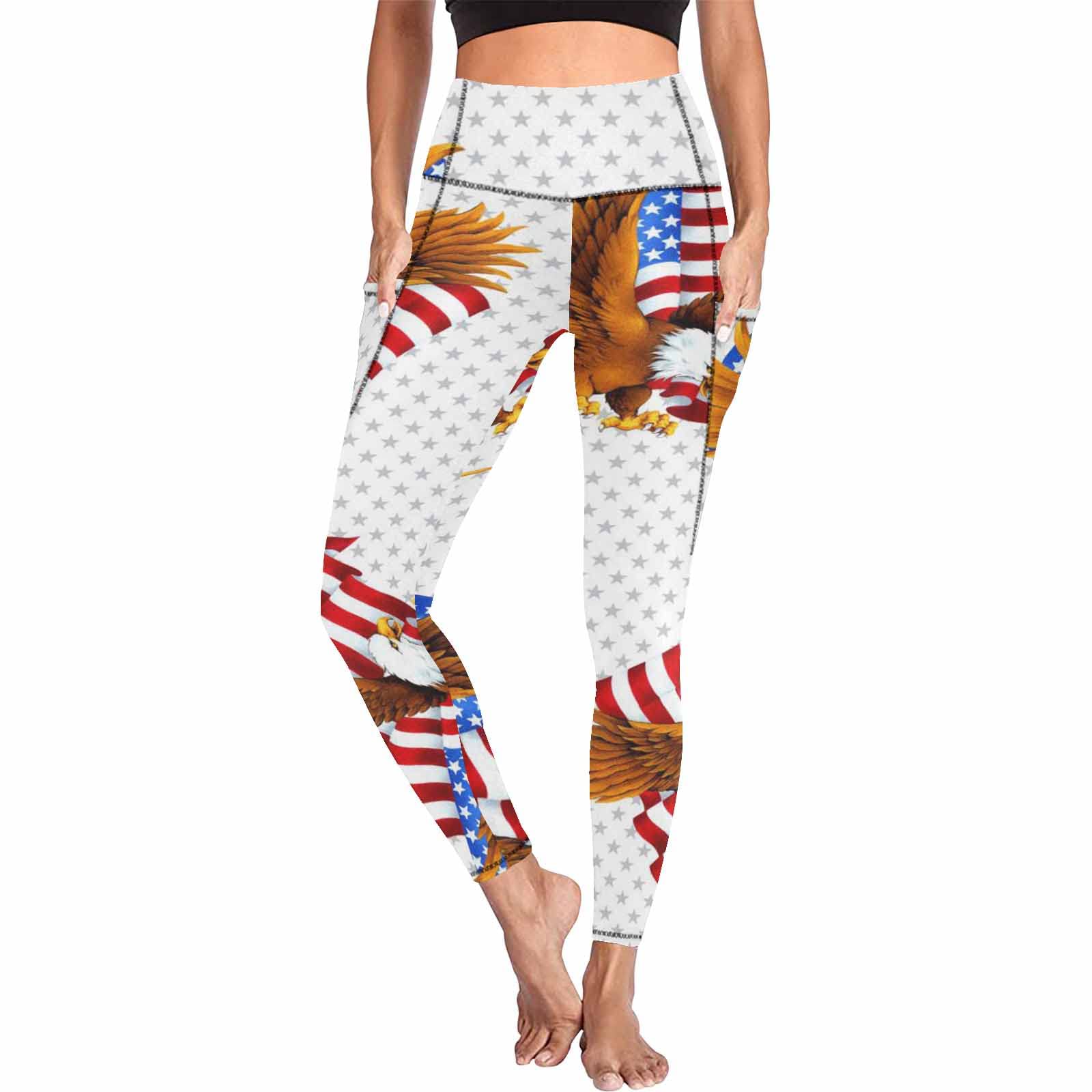 **InterestPrint Women's USA Flag Dahlia Print Yoga Pants with Pockets - High Waisted Workout Leggings for Running, Gym & Casual Wear**