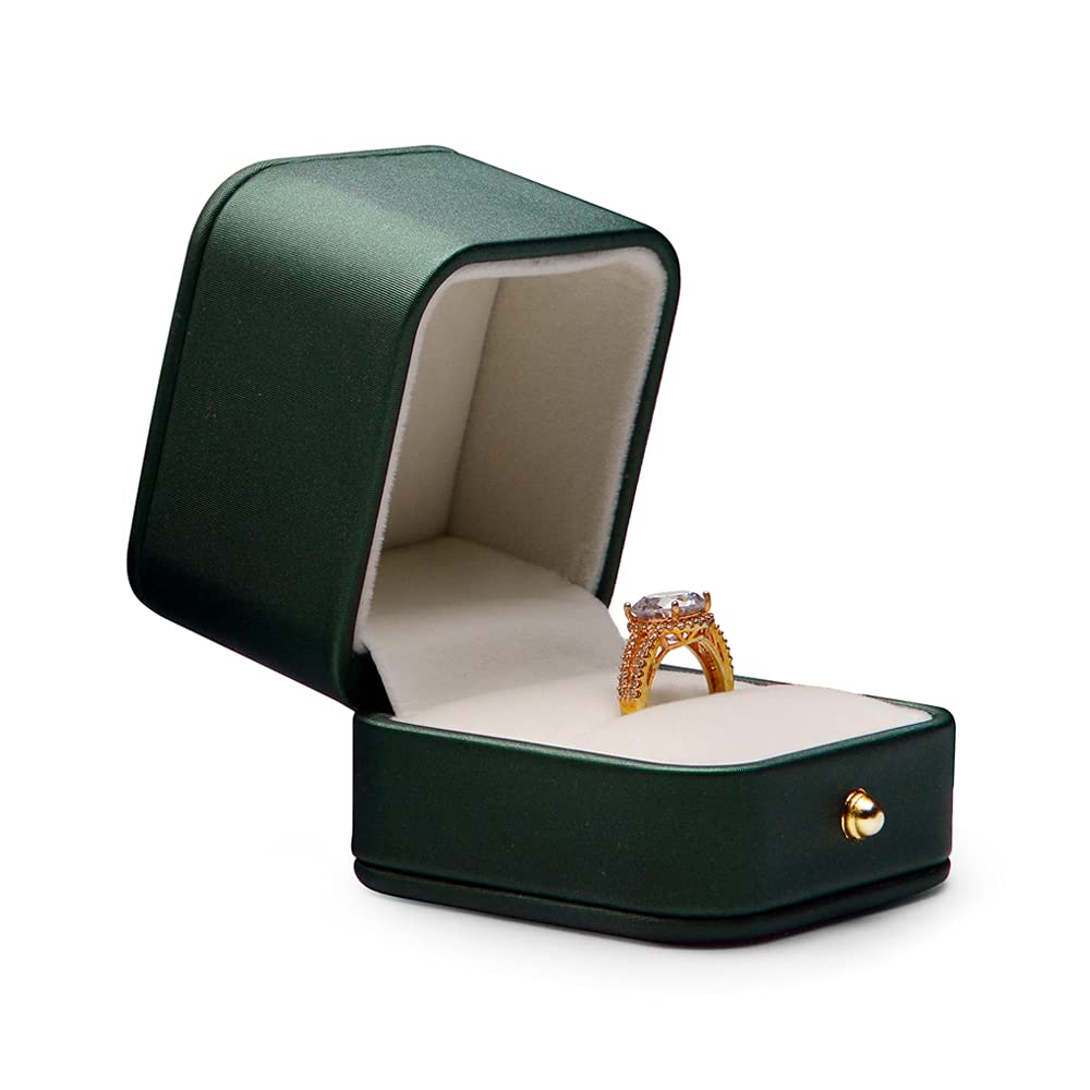 Luxury Velvet Engagement Ring Box - Elegant Green Jewelry Gift Case for Wedding Proposals, Anniversaries & Special Occasions | Perfect Ring Bearer Box, Bridal Jewelry Storage & Romantic Gift Idea for Her | Great for Proposals, Valentine's Day & Keepsake Moments