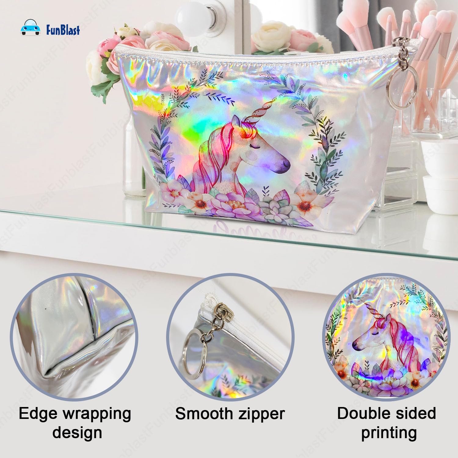 FunBlast Unicorn Pouch - Cute Zippered Pouch for School, Travel & Cosmetics | Multipurpose Organizer Bag for Stationery, Makeup & Money | Perfect Gift for Girls & Women