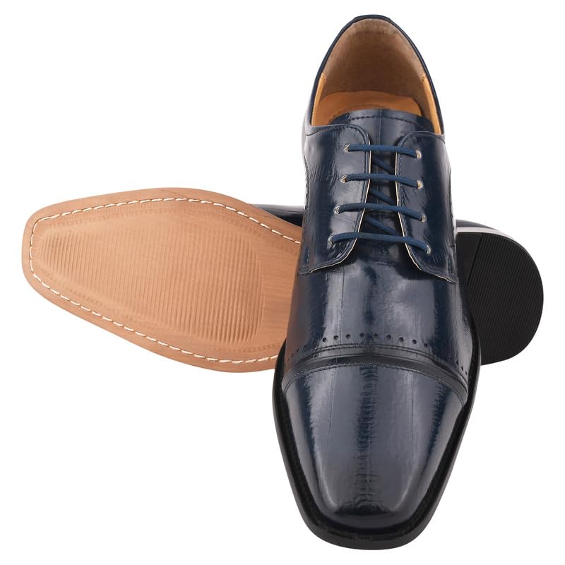 **LIBERTYZENO Boys Genuine Leather Oxford Dress Shoes with EEL Print - Formal Lace-Up Shoes for Kids, Easter Gift, School, Church & Special Occasions**
