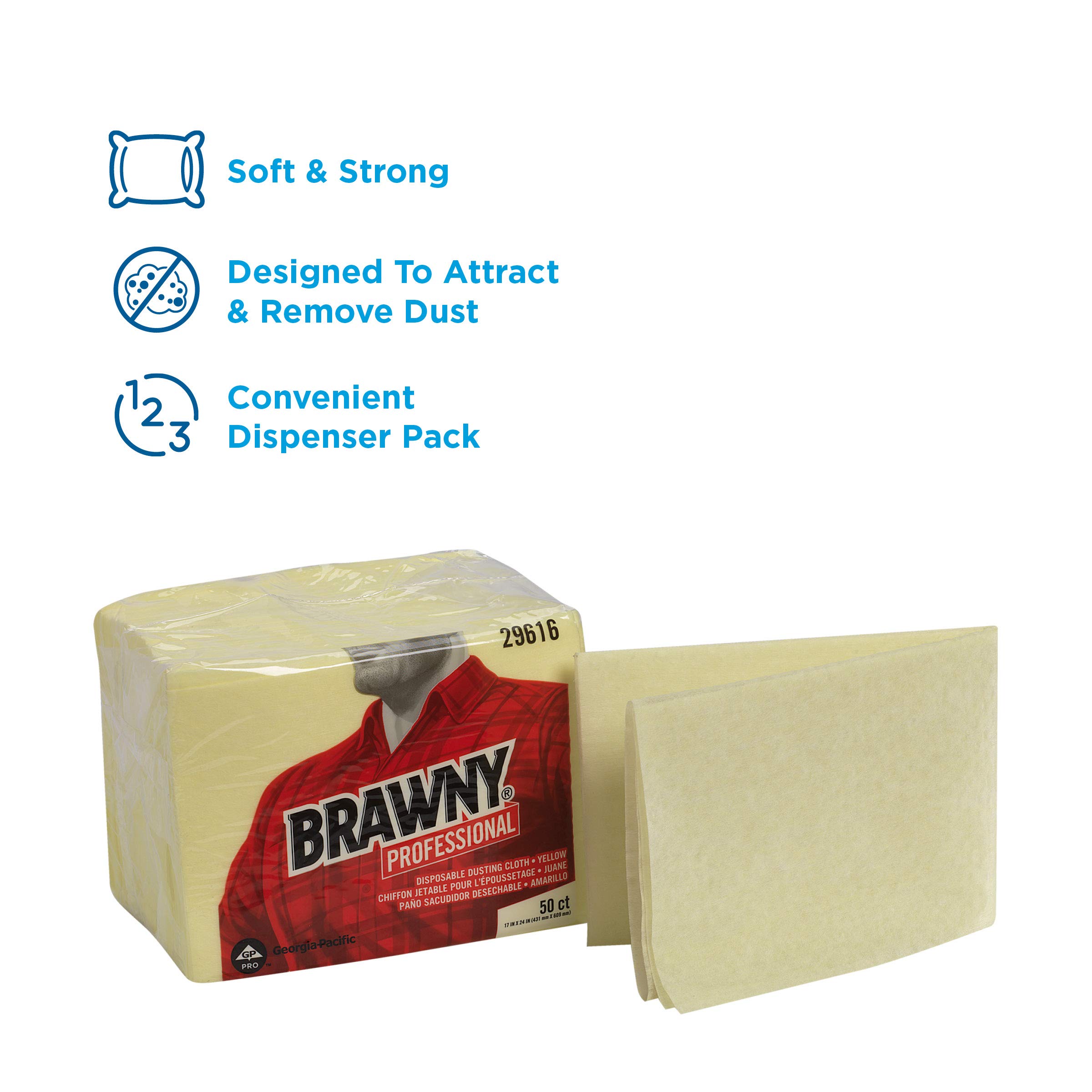 Brawny Yellow 1/8 Fold Disposable Dusting Cloths - 24