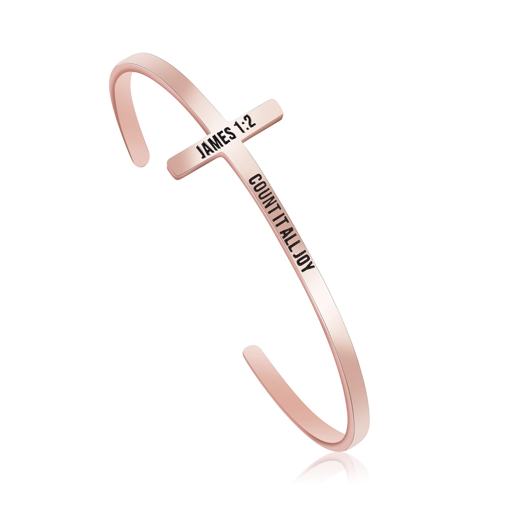 Rose Gold Christian Cross Bracelet for Women - Baptism, Birthday & Christmas Gifts