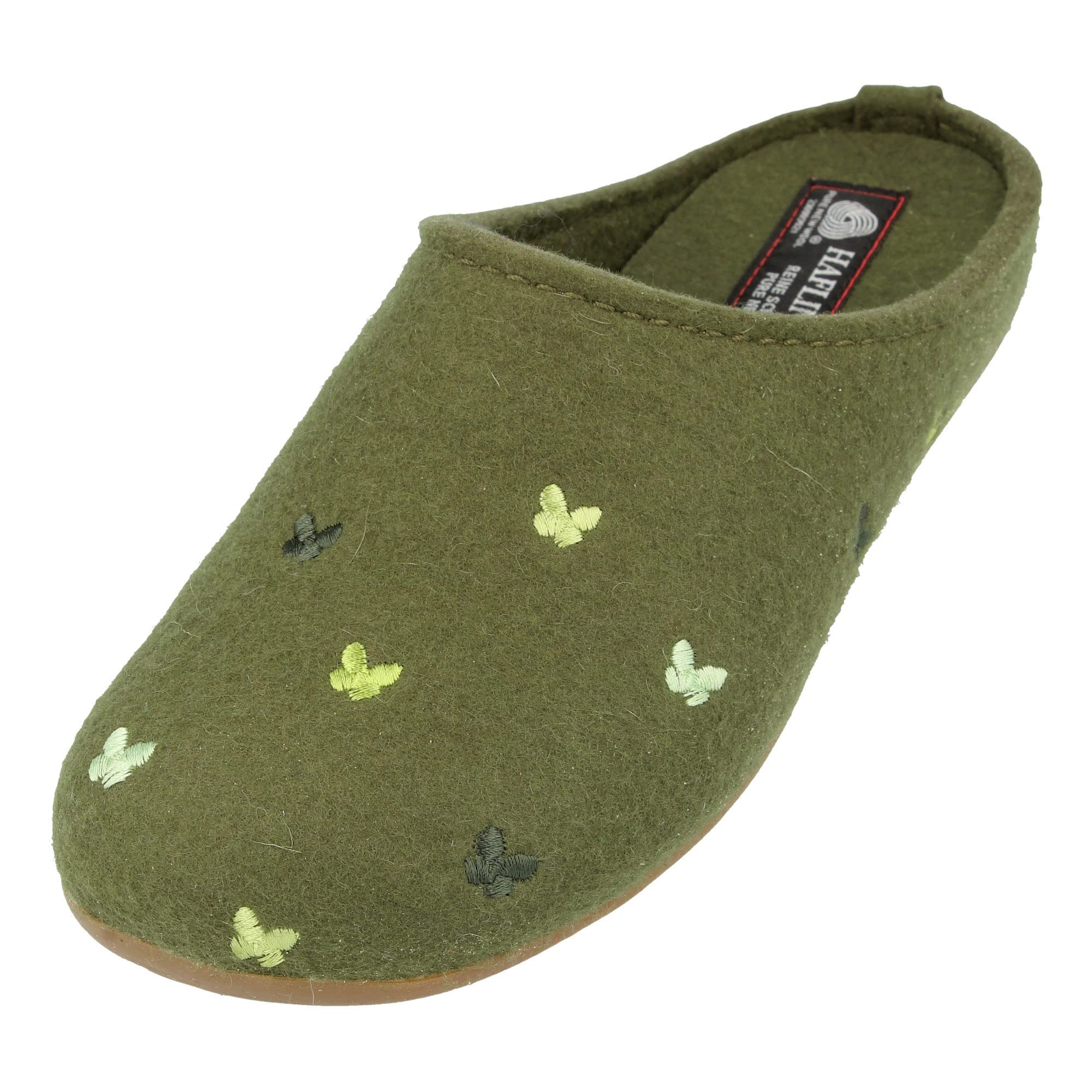 HAFLINGER Fafalline Wool Felt Butterfly Motif Women's Slip-On Mule Slippers - Unisex Comfort House Shoes for Indoor & Outdoor Wear