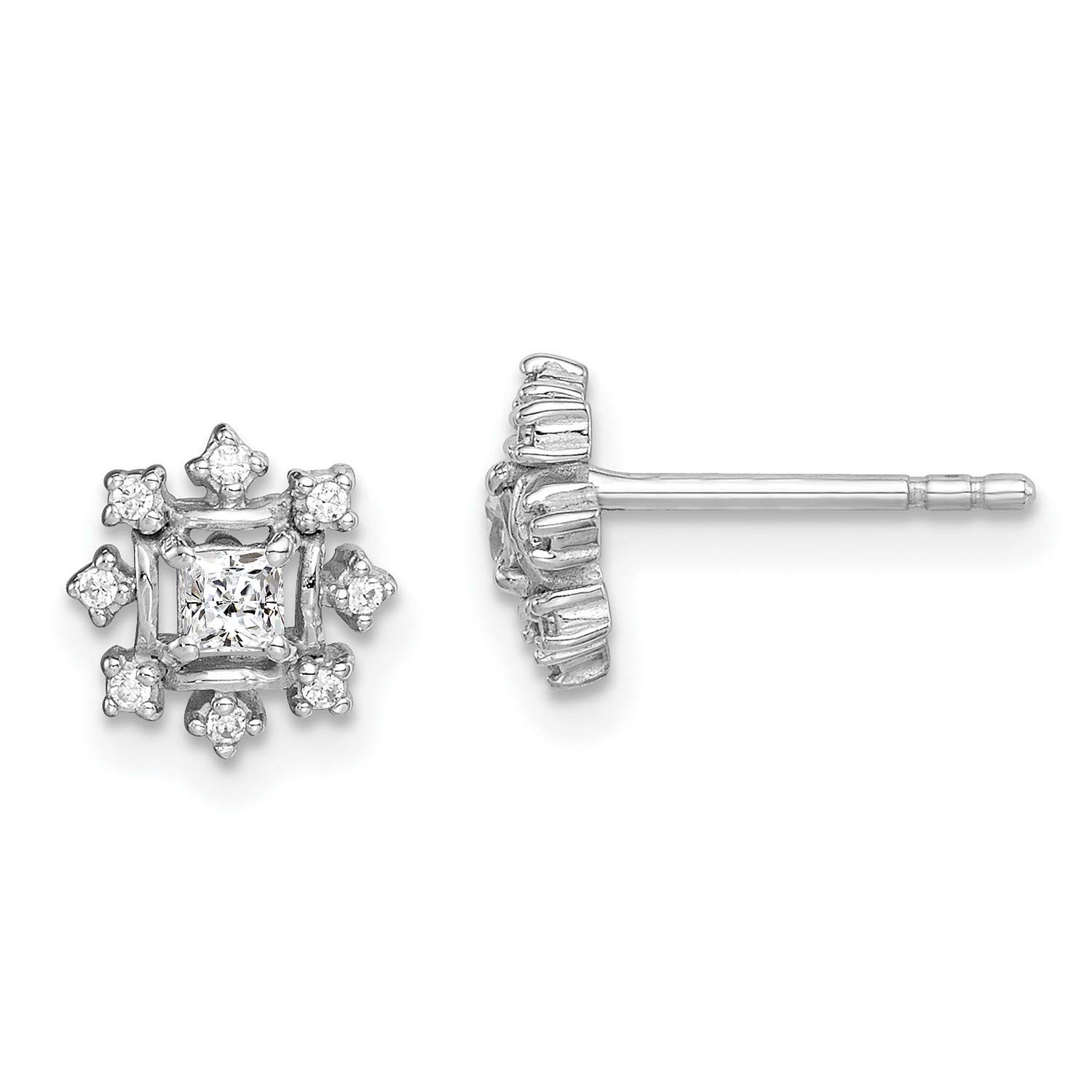 925 Sterling Silver CZ & Snowflake Stud Earrings 7.7x7.7mm - Perfect for Christmas Gifts, Winter Parties & Holiday Fashion Accessories