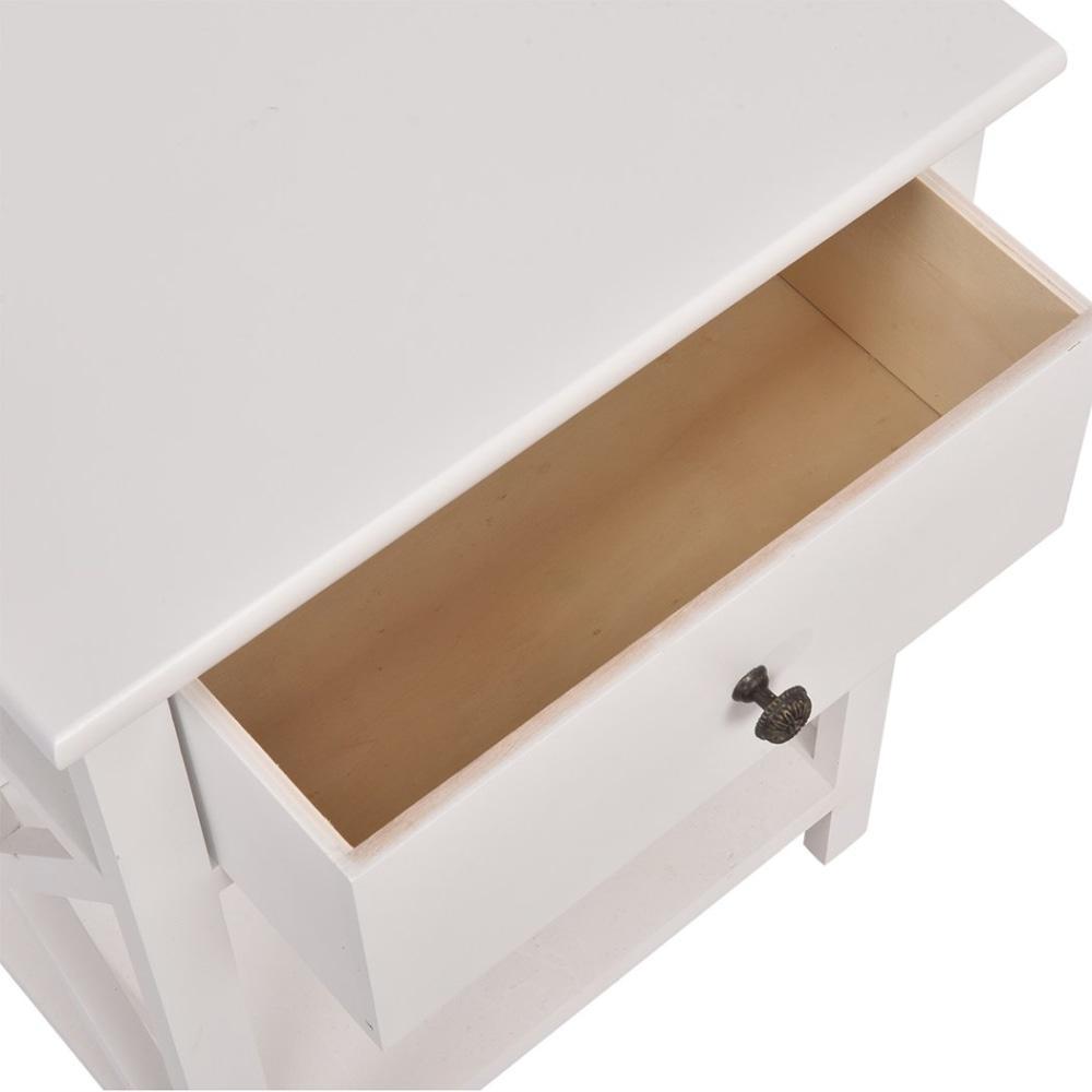 White Wooden Nightstand with Drawer - Bedside End Table Lamp Stand for Bedroom, Living Room & Office (Modern Home Decor Furniture)