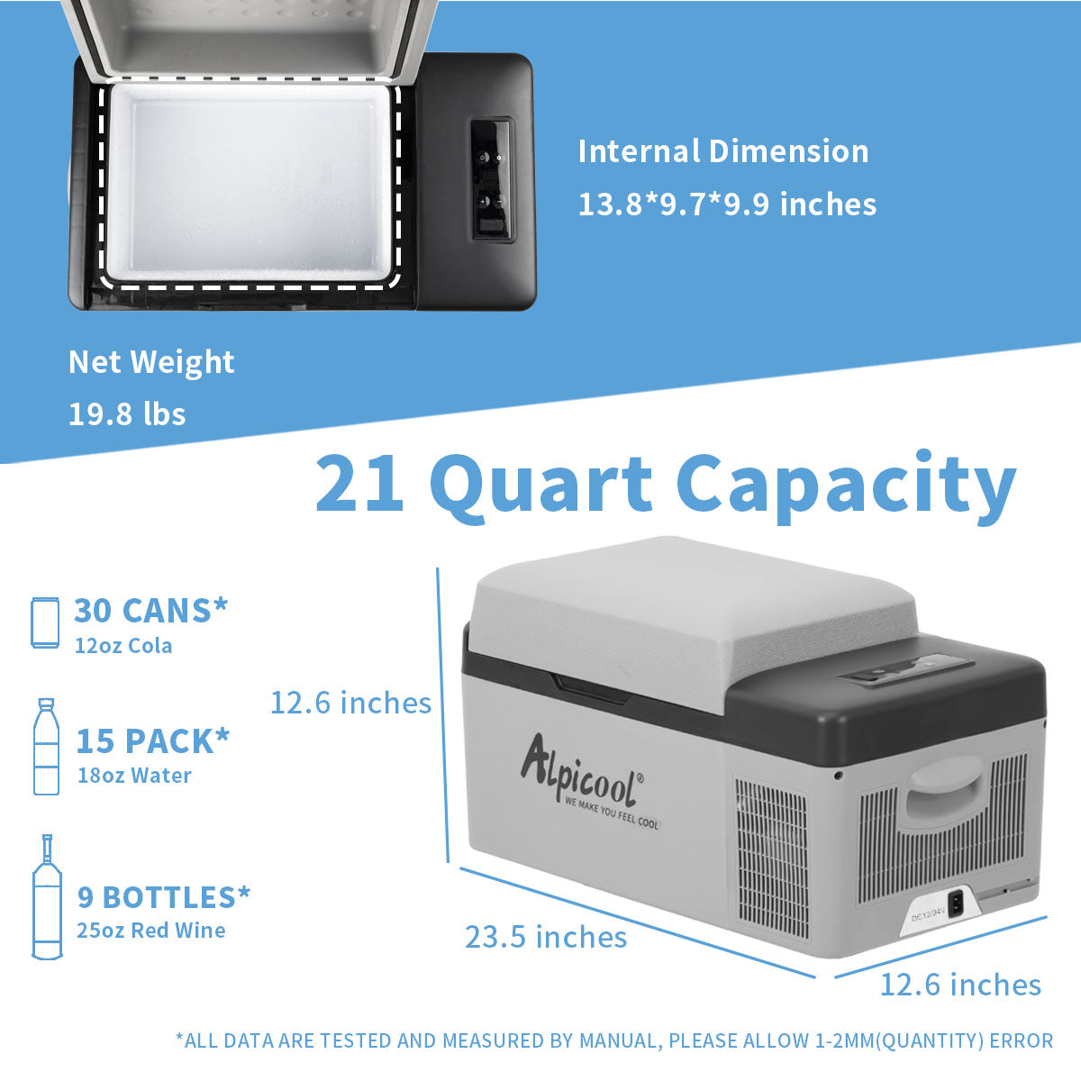 Alpicool C20 12V Portable Car Refrigerator - Compact Freezer for Road Trips, Camping & Tailgating - Certified Refurbished