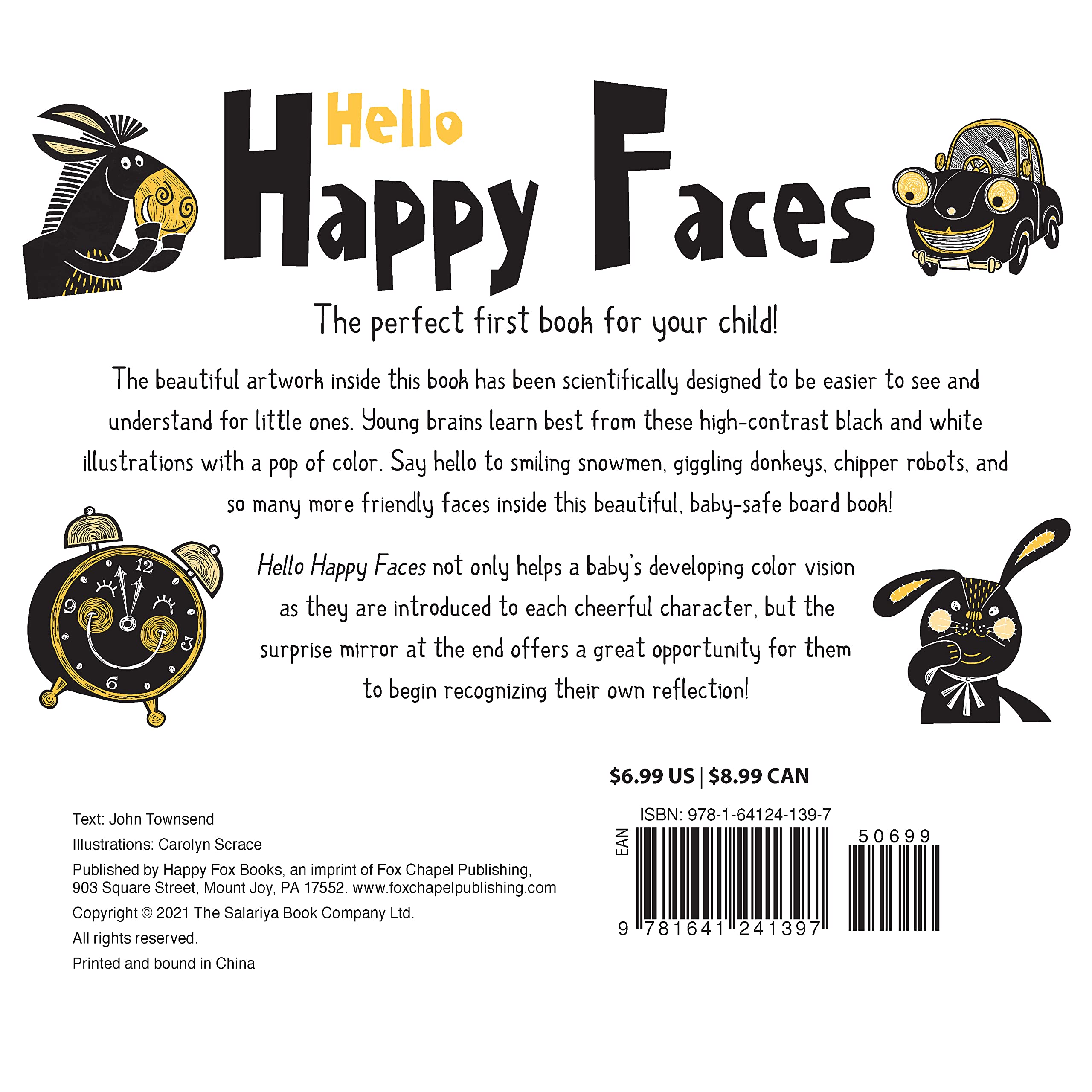Happy Fox Books - Hello Happy Faces: Baby's First High-Contrast Book with Smiling Robots, Animals & Mirror | Wipe-Clean Pages & Safe Rounded Corners | Perfect for Newborn Visual Development & Tummy Time Play