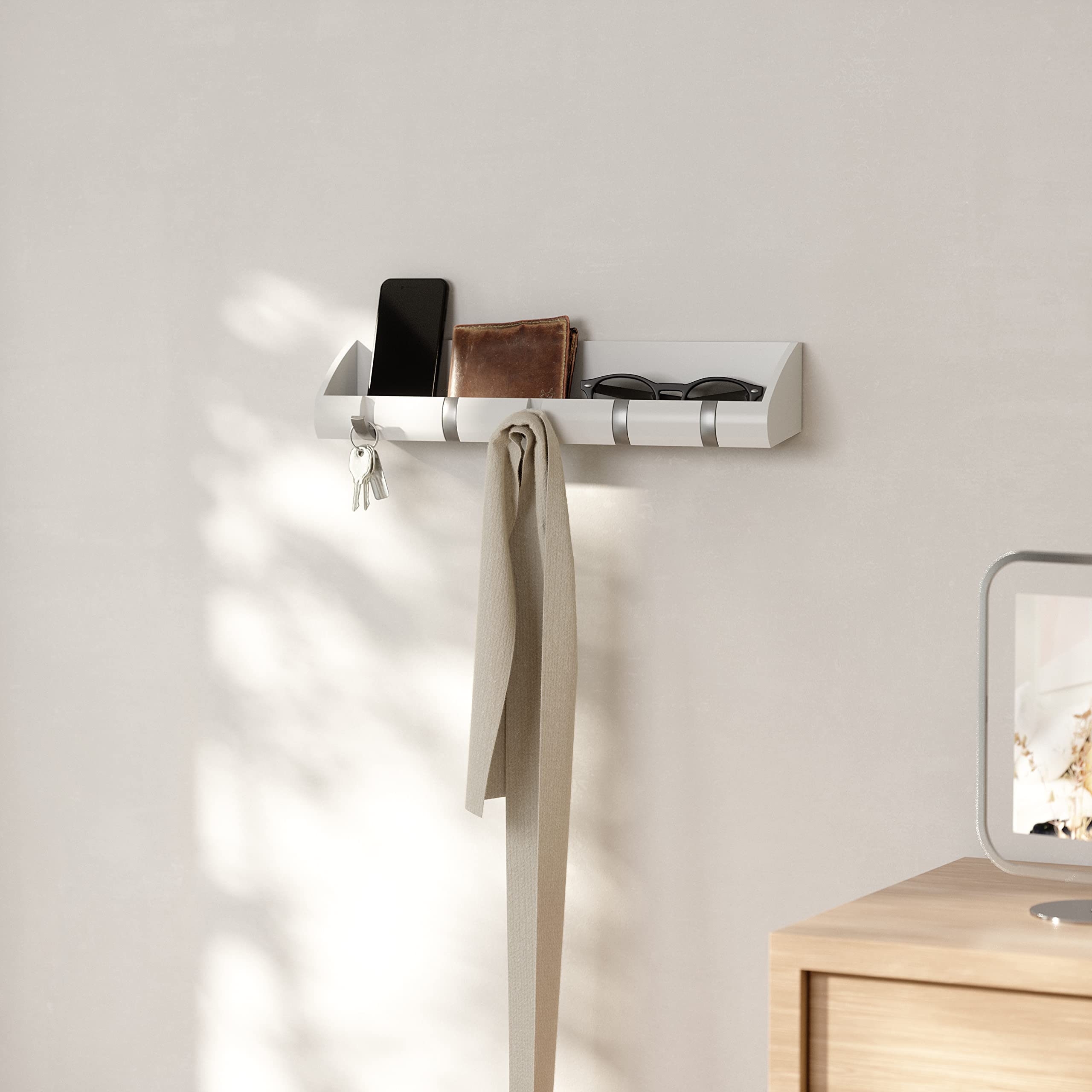 Umbra Cubby Wall Mount Entryway Organizer - White | Stylish Storage for Keys, Mail & Essentials | Perfect for Hallway, Foyer & Small Space Organization