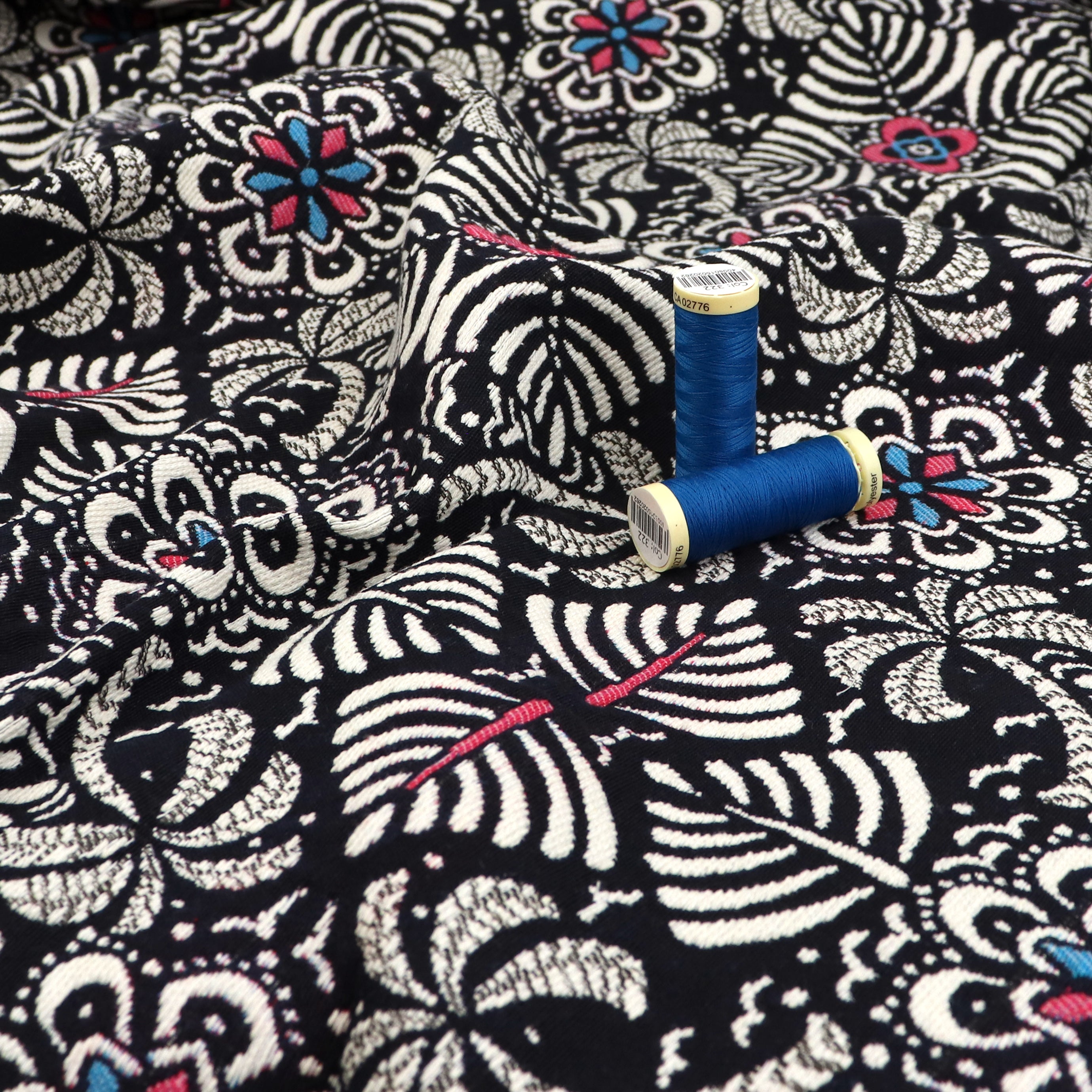 Eco-Friendly Jacquard Fabric with Recycled Fibers - Tropical Twilight Design | Sew Me Sunshine Exclusive | Perfect for Upholstery, Curtains & DIY Fashion Projects
