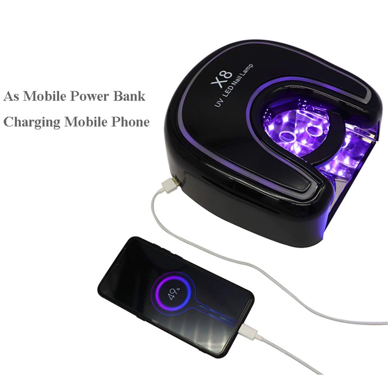ZYC 48W Rechargeable LED Nail Lamp for Gel Polish Curing - Cordless UV Nail Dryer with USB Charging Port, White Light Professional Manicure & Pedicure Tool (Black) - Perfect for Home Nail Salons, DIY Gel Nail Art, and Mobile Nail Technicians