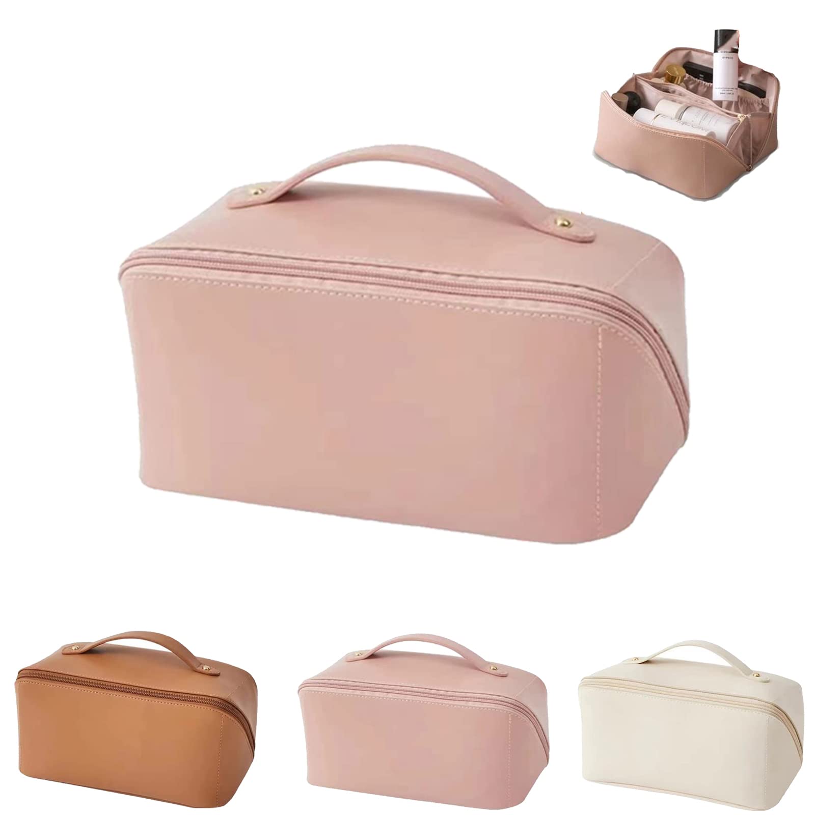 Large-Capacity Double Layer Travel Cosmetic Bag - Waterproof Makeup Organizer for Women | Perfect for Toiletries, Cosmetics & Travel Essentials | Ideal for Vacation, Gym & Daily Use (Pink)
