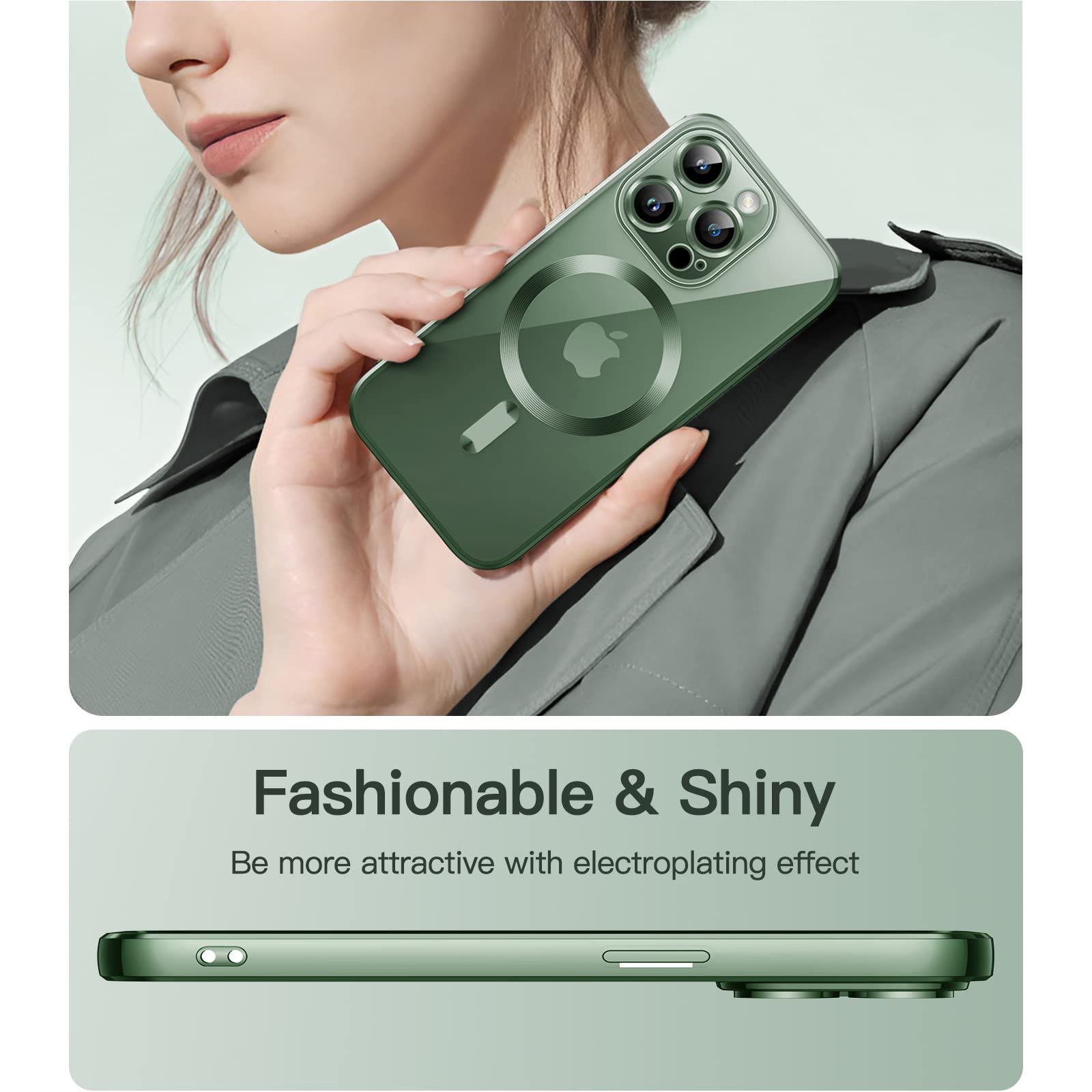 JETech Soft Clear Case for iPhone 13 Pro Max 6.7-Inch - Shockproof TPU Phone Cover with Full Camera Protection & MagSafe Wireless Charging Compatibility (Green) - Perfect for Daily Use, Travel, and Outdoor Activities