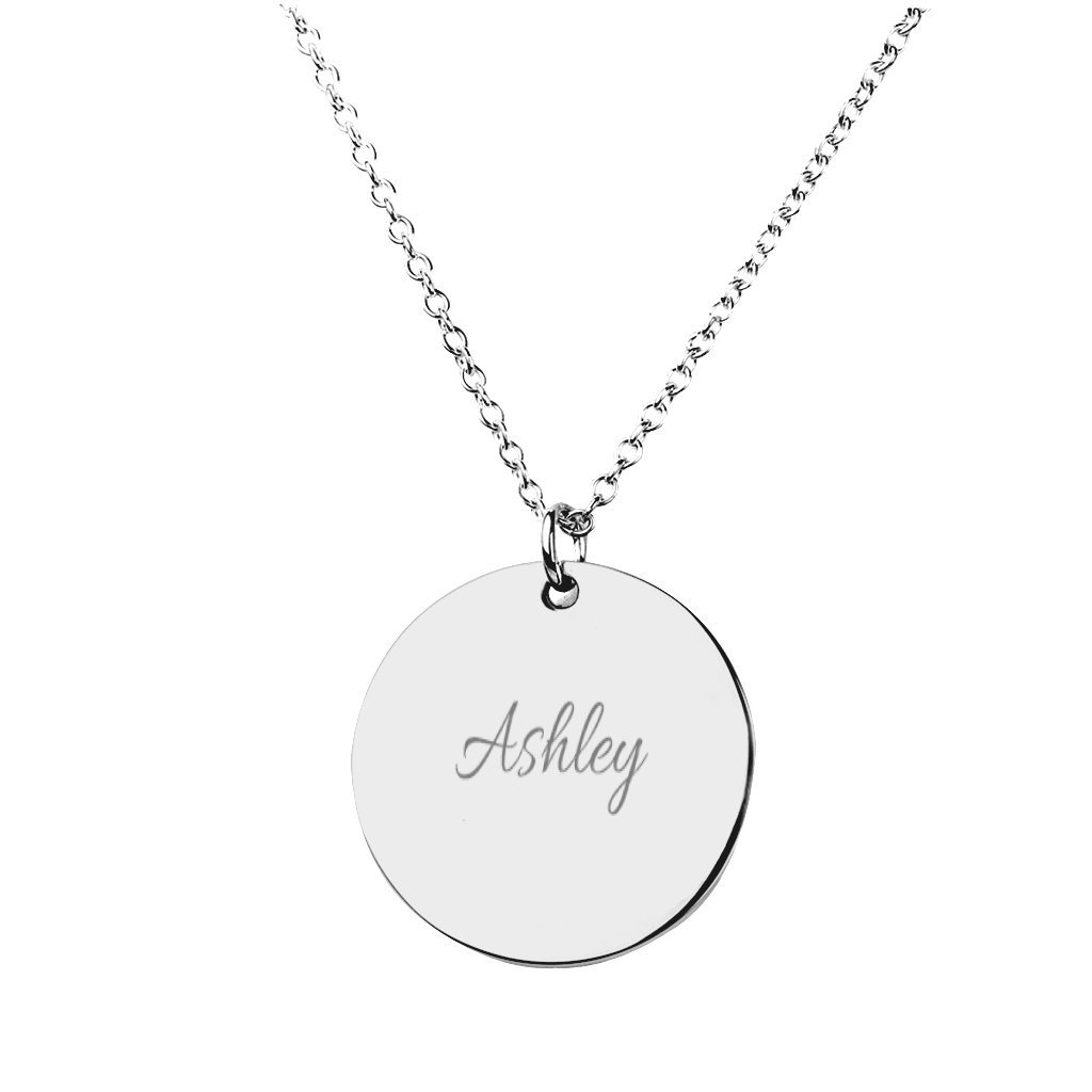 JEWLR Sterling Silver Large Personalized Name Disc Pendant Necklace - Perfect for Gifts, Engagements & Everyday Elegance