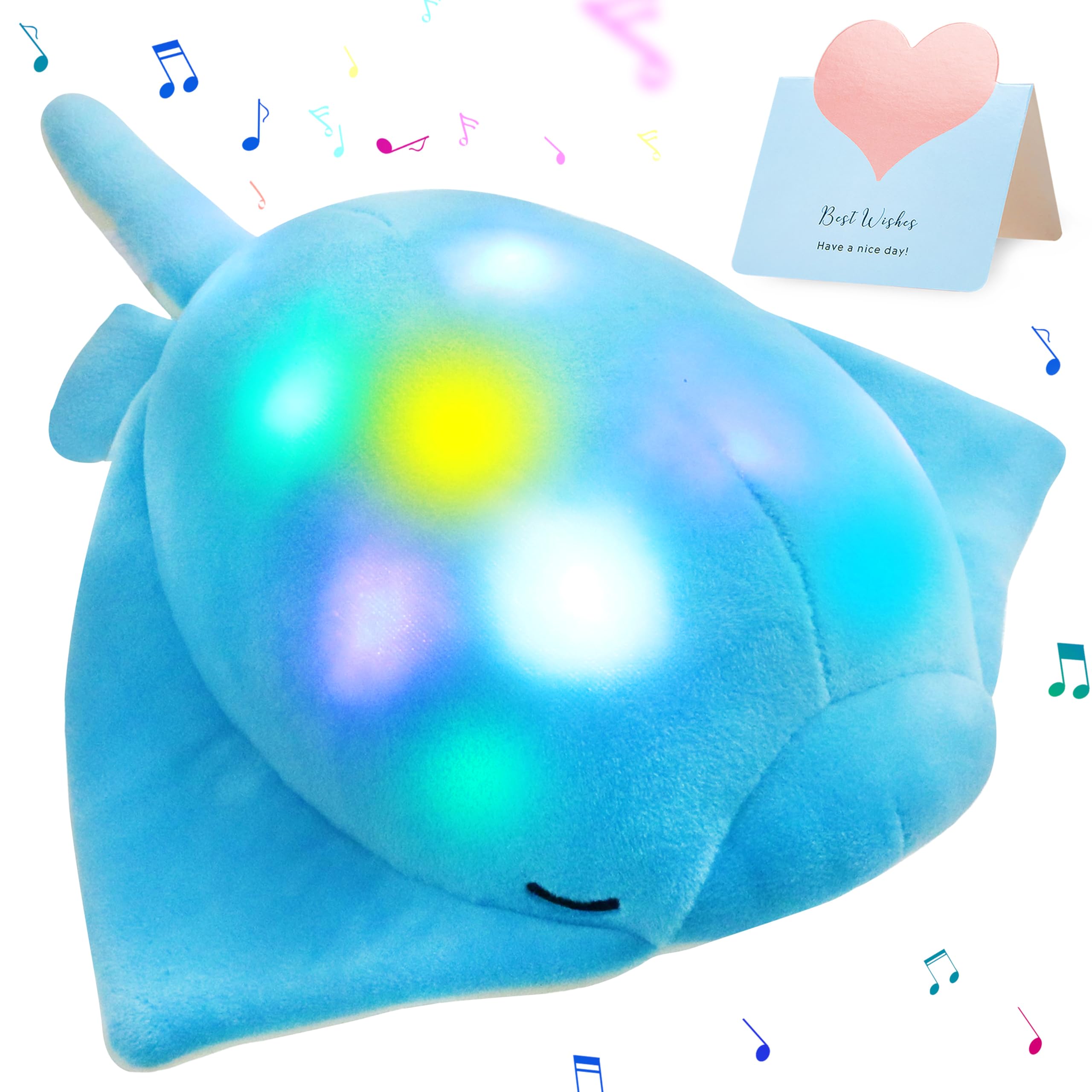 Glow Guards 12’’ Ray Blue LED Musical Stuffed Sea Animal Plush Toy - Soft Glow in The Dark Night Light with Lullabies, Perfect Christmas & Birthday Gift for Toddlers & Kids | Bedtime Companion & Nursery Decor