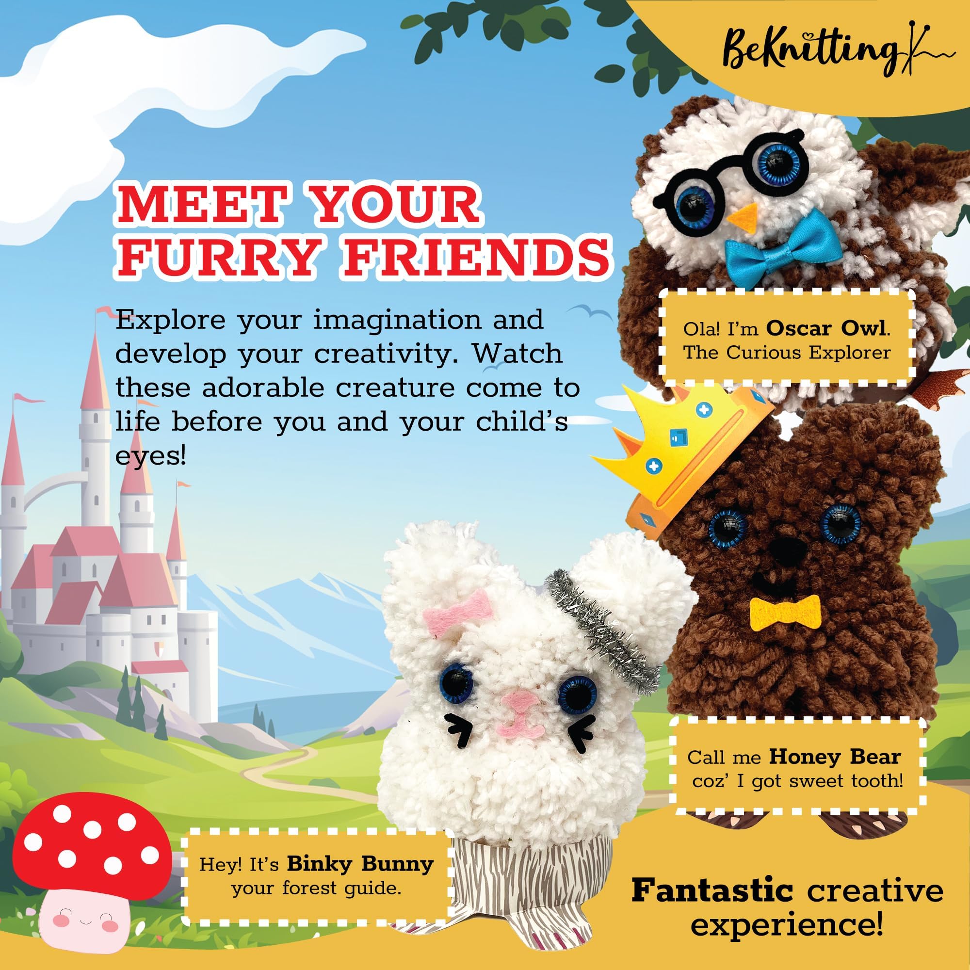 BeKnitting DIY Pompom Maker Craft Kit for Kids - Includes Yarn, Pompom Makers & Stickers | Fun Handmade Gift for Birthday, Christmas & School Art Projects