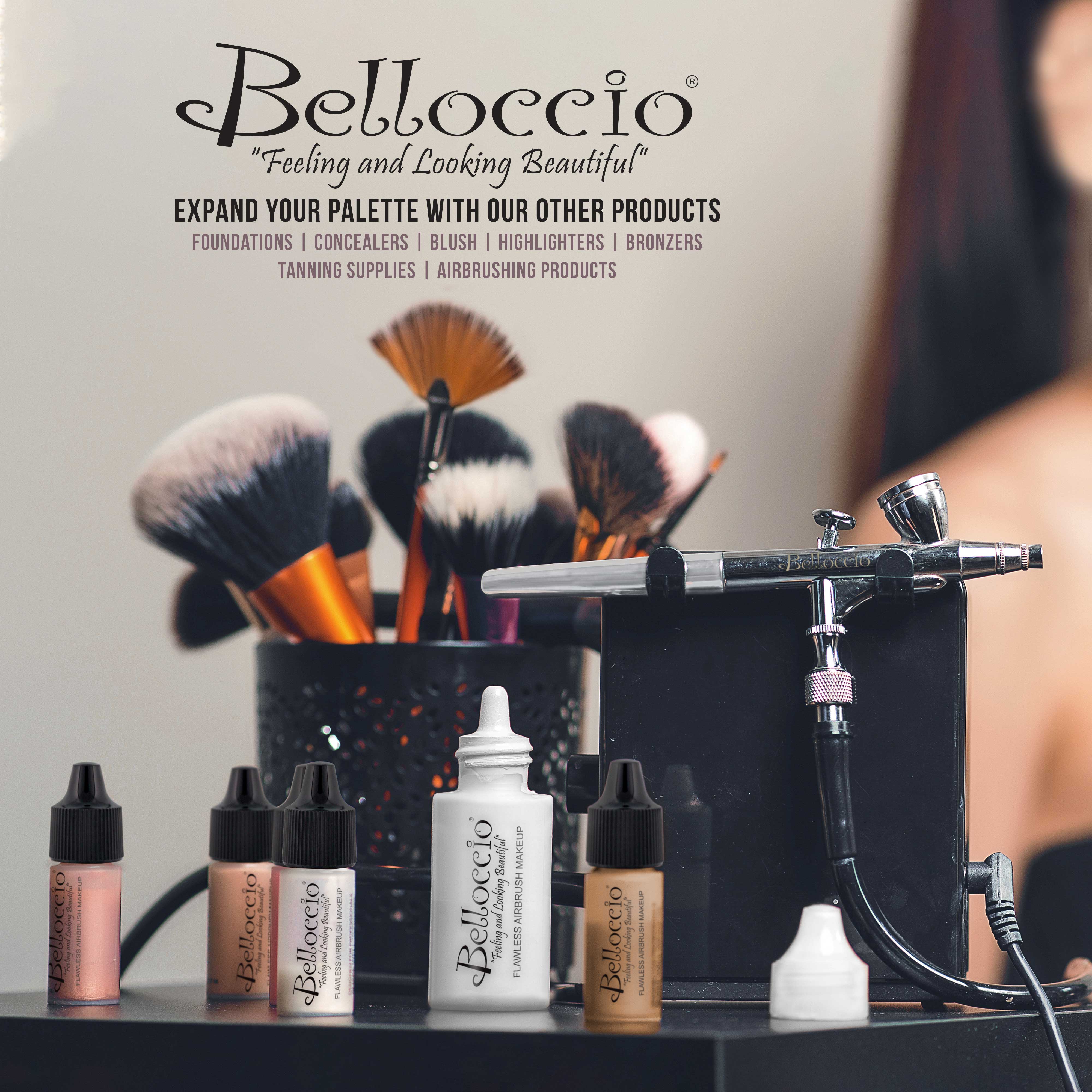 Belloccio Ultimate Airbrush Makeup & Spray Tanning System Kit - Professional Airbrush Makeup Gun, Fair Shade Foundation, Blush & Tanning Solution for Flawless Beauty - Perfect for Bridal, Photo Shoots & Salon Use