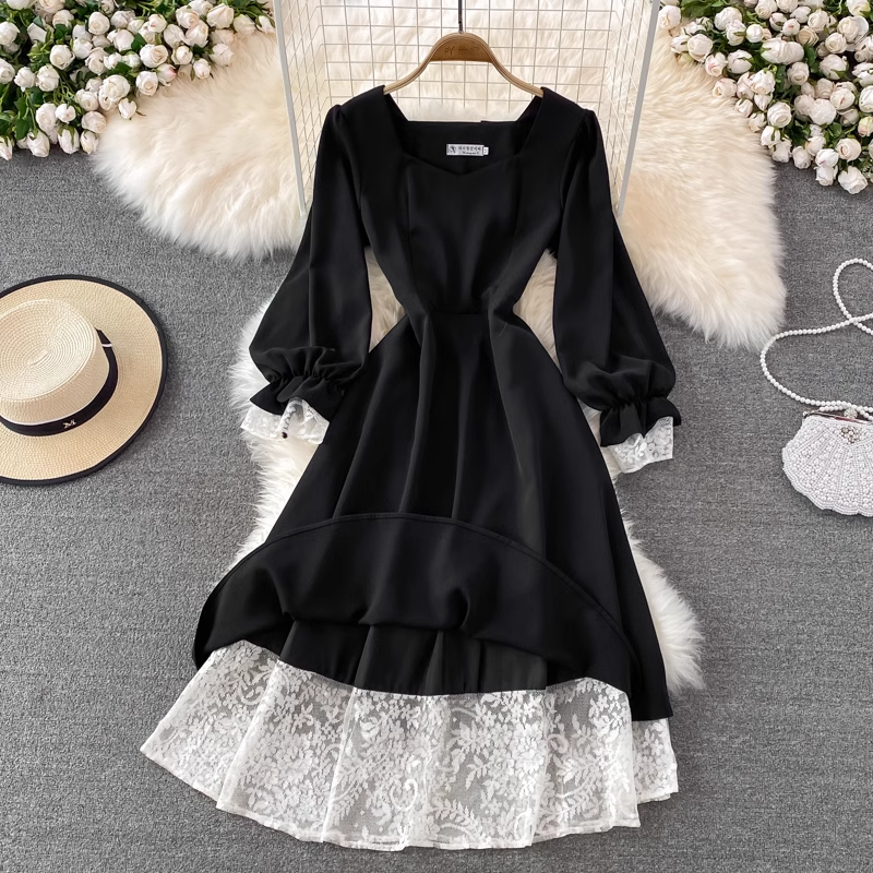 Elegant French Style Knee-Length Black Dress for Women | Spring & Autumn Fashion | Cute & Comfortable | Perfect for Office, Date Night & Casual Outings