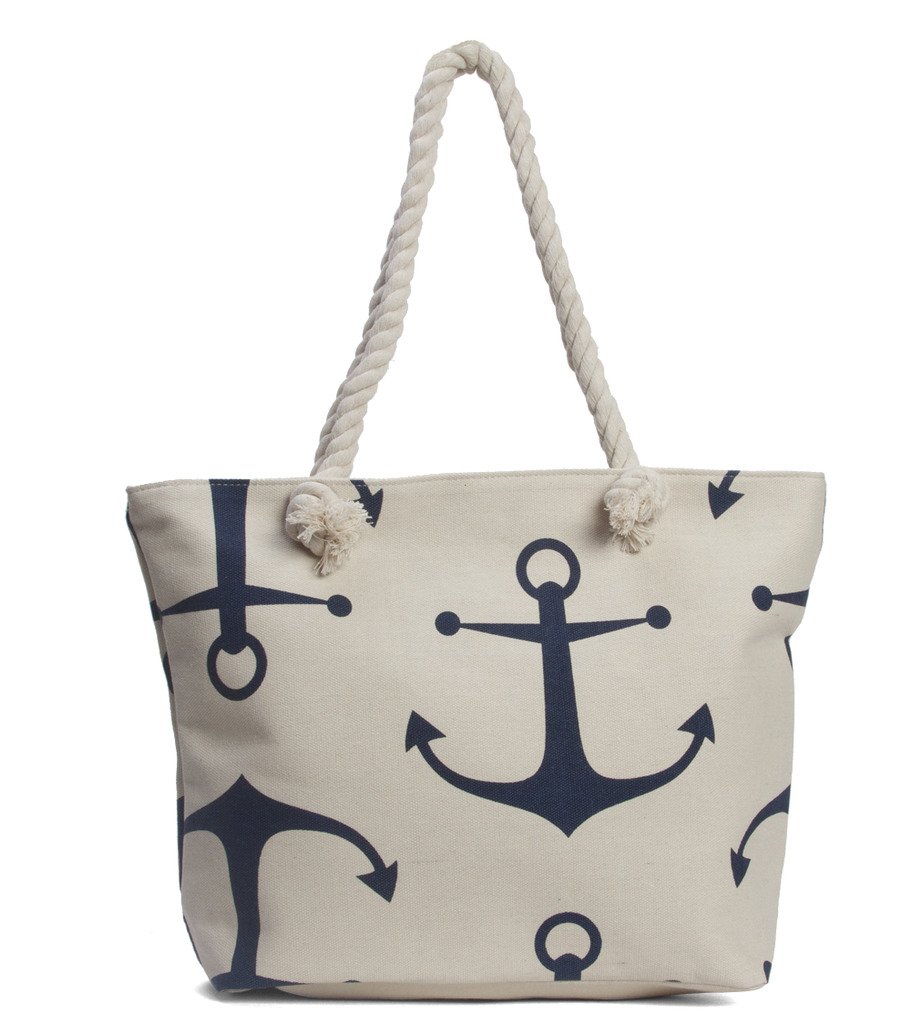 Stylish Anchors Wide Beach Tote Bag - Large Waterproof Summer Tote for Women - Perfect for Beach, Pool, Travel & Shopping