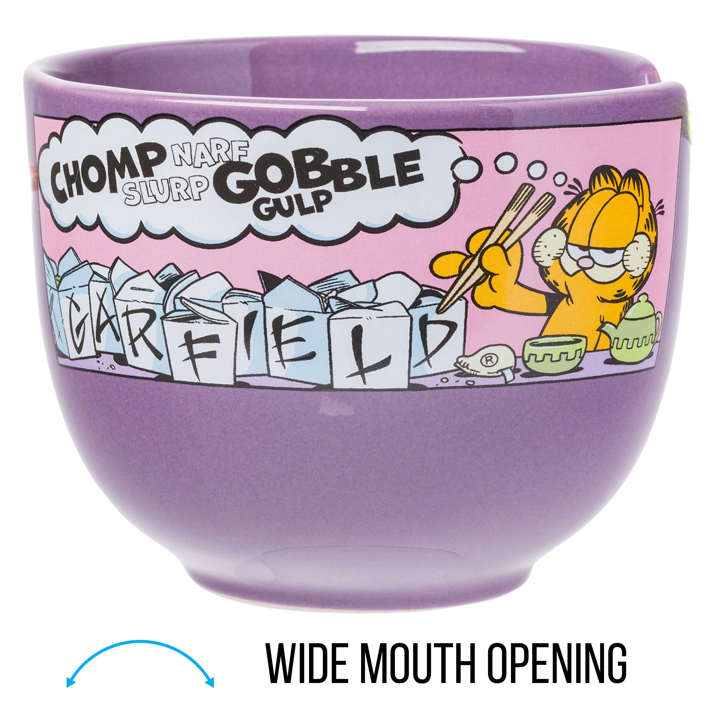 Garfield Eating Takeout Ceramic Ramen Noodle Bowl - 20oz Microwave Safe Rice Bowl with Chopsticks - Perfect for Anime Fans, Asian Cuisine & Home Dining