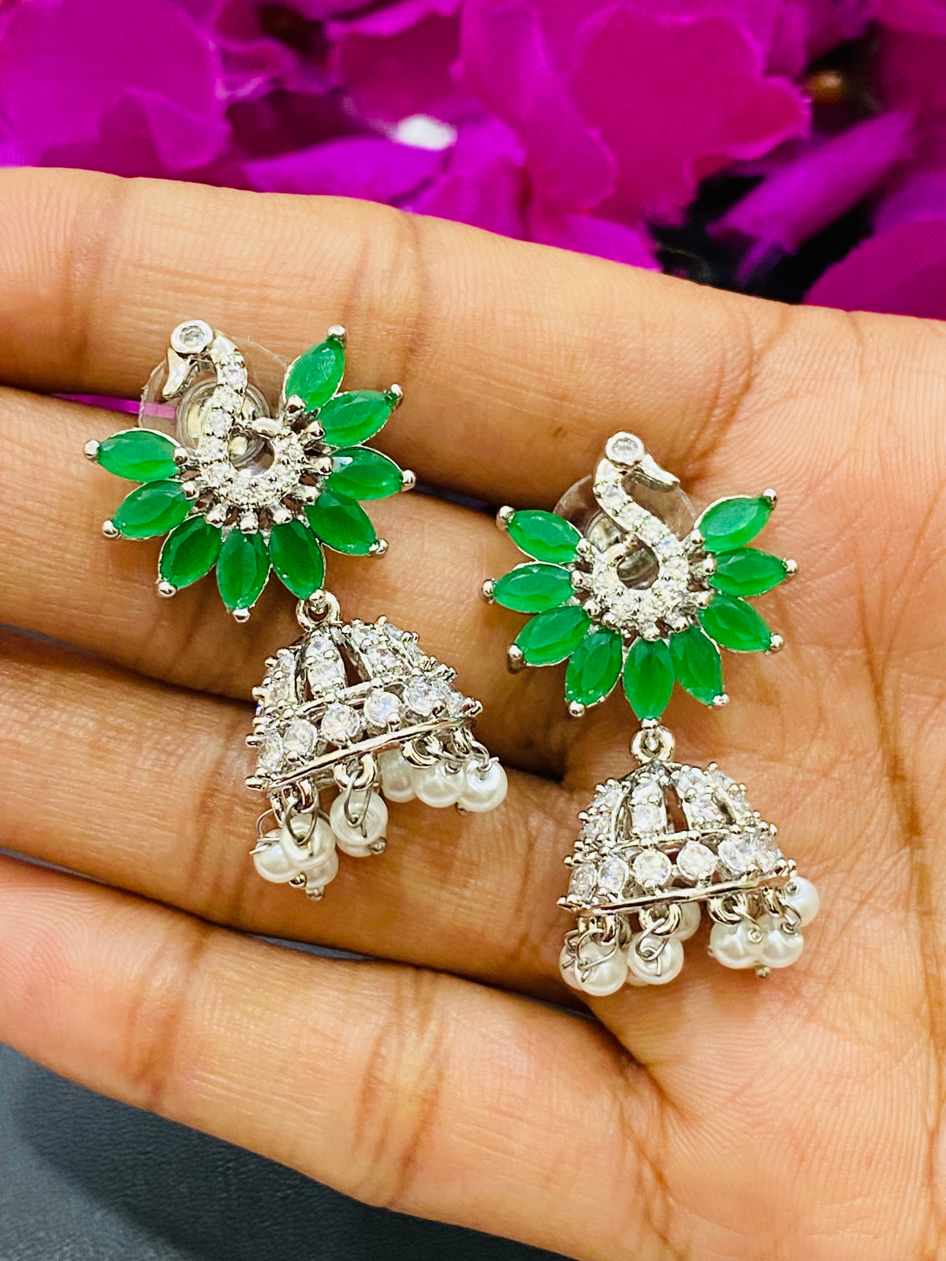 Elegant Green Peacock Design American Diamond Earrings for Women | Fashion Jewelry for Parties, Weddings & Special Occasions