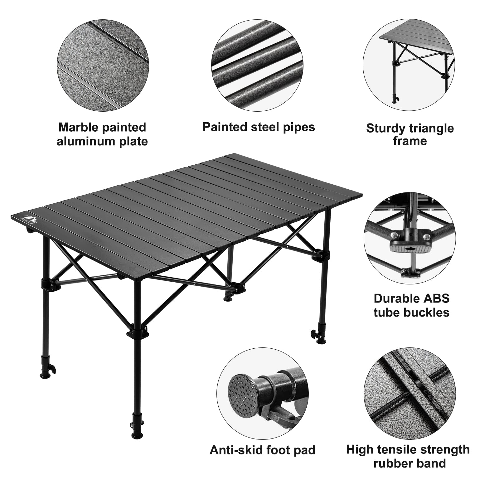 Foldable Portable Camping Table with Net Basket - Lightweight Rustproof Adjustable Height (1.7-3ft) for Outdoor Picnic, BBQ, Backyard & Garden Use - 35