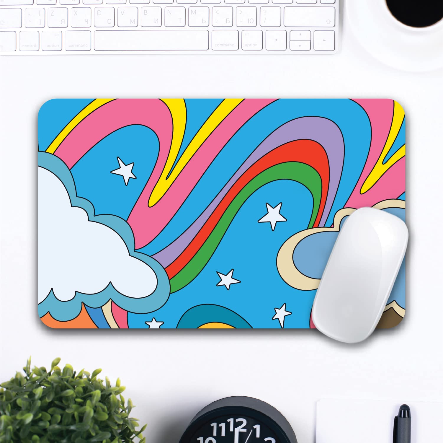 OTM Essentials Artist Series Fabric Mouse Pad - Rainbow Swirls Design for Computers & Gaming | Ergonomic Non-Slip Desk Accessory for Office, Home & Workstations