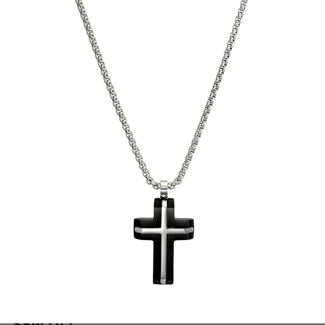 Aristion Men's Black Stainless Steel Cross Pendant - Perfect for Gifts, Everyday Wear & Religious Occasions