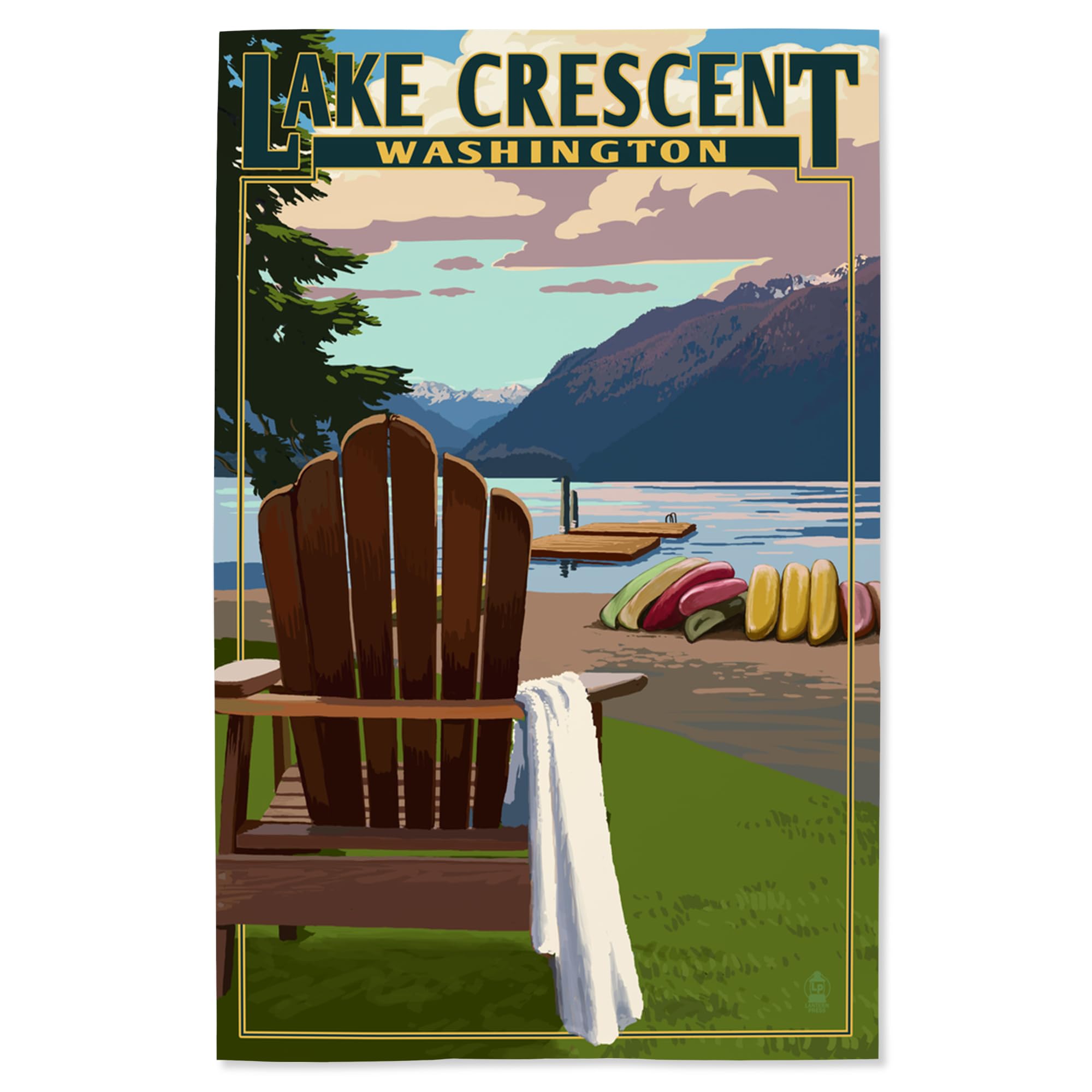 Lantern Press 16x24 Inch Giclee Art Print - Lake Crescent & Adirondack Chairs Landscape Wall Decor - Washington State Nature Photography for Living Room, Bedroom or Office