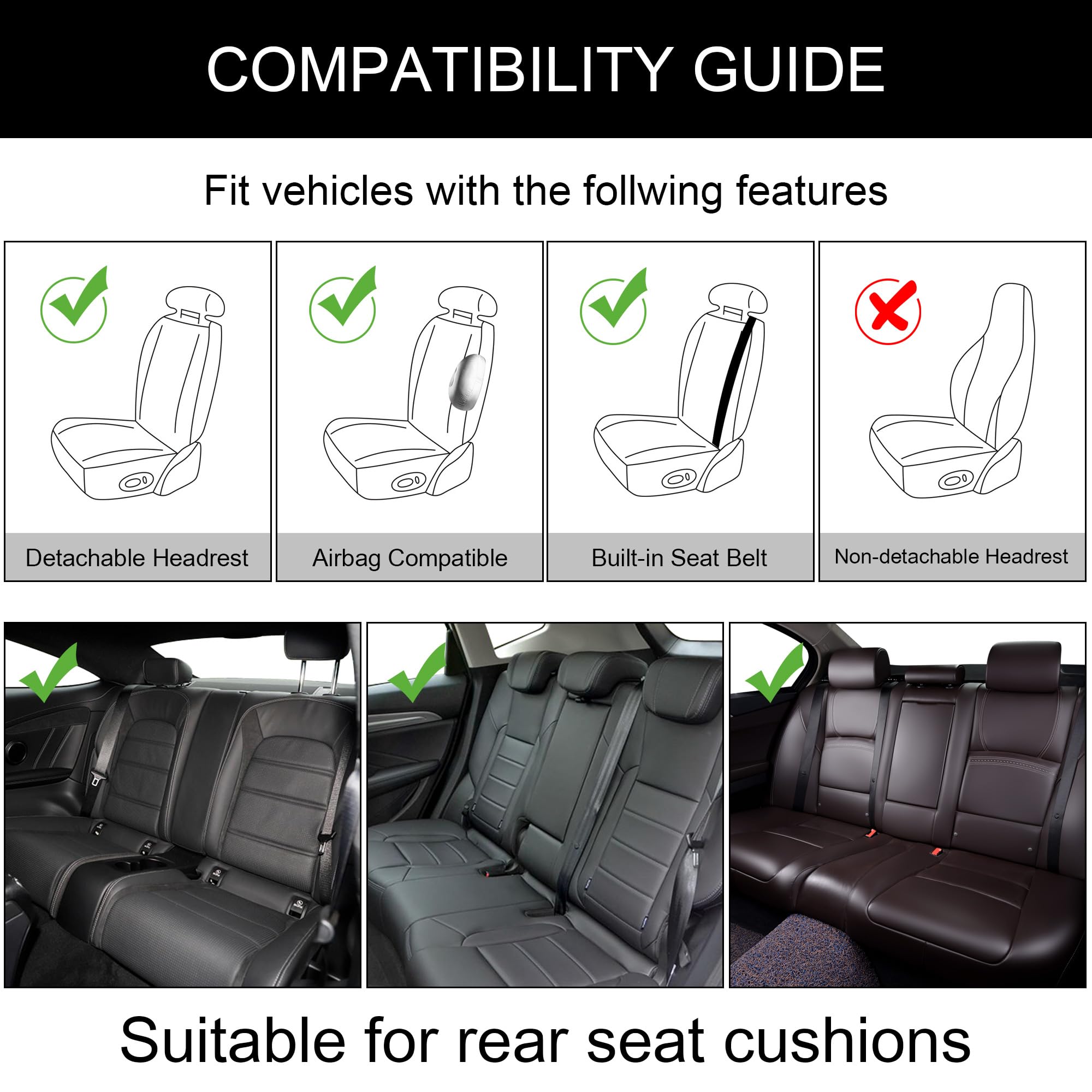 2PCS Premium Leather Front Car Seat Covers Set with Steering Wheel Cover & Seat Belt Pads - Universal Fit for 95% Vehicles, Waterproof & Anti-Slip (Beige) - Perfect for Daily Commute, Road Trips & Car Protection