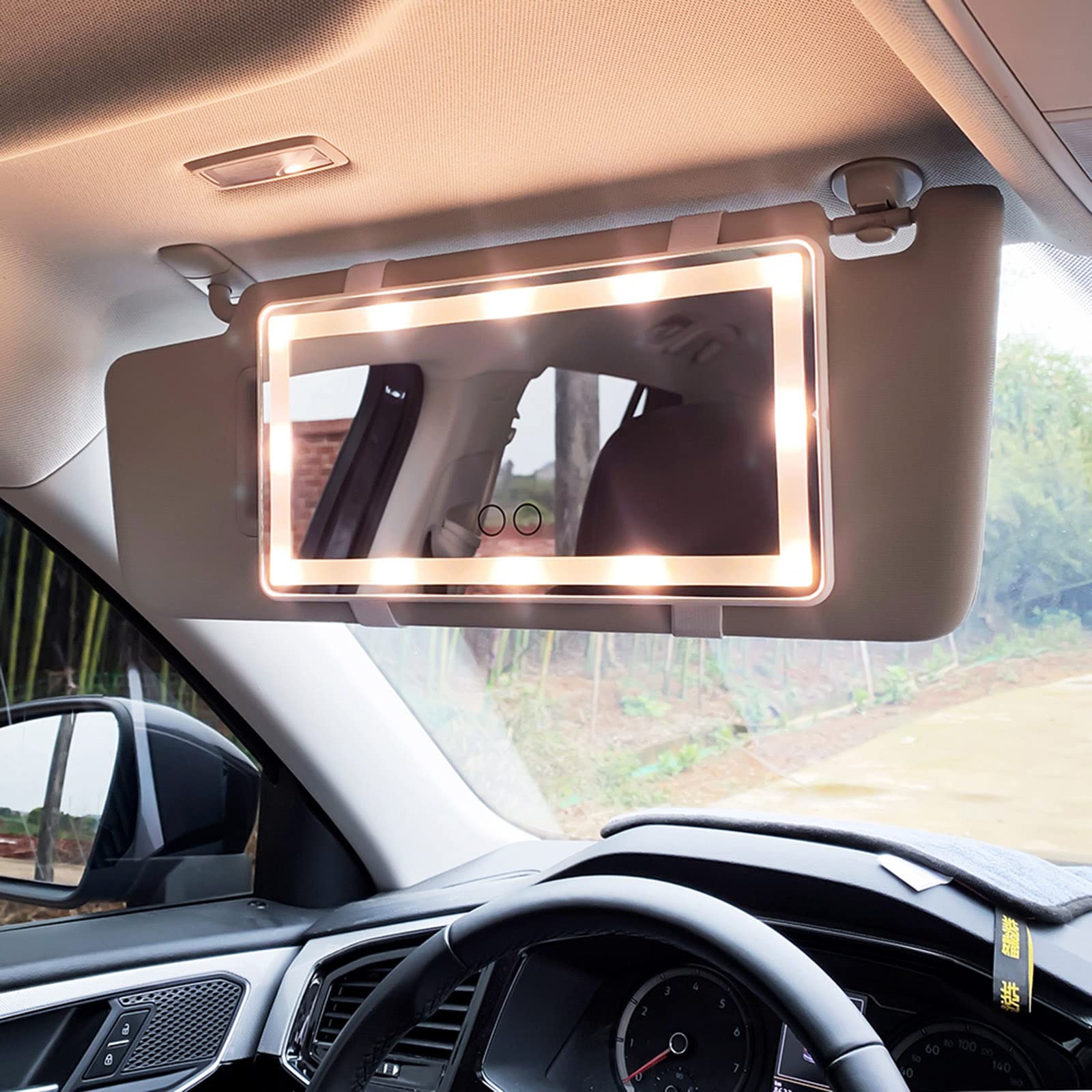 Rechargeable LED Car Visor Mirror with 3 Light Modes & Dimmable Touch Screen - Clip-on Sun Visor Vanity Mirror for Trucks & Cars - Perfect for Women & Girls (White) - Ideal for Makeup, Baby Monitoring & Road Safety