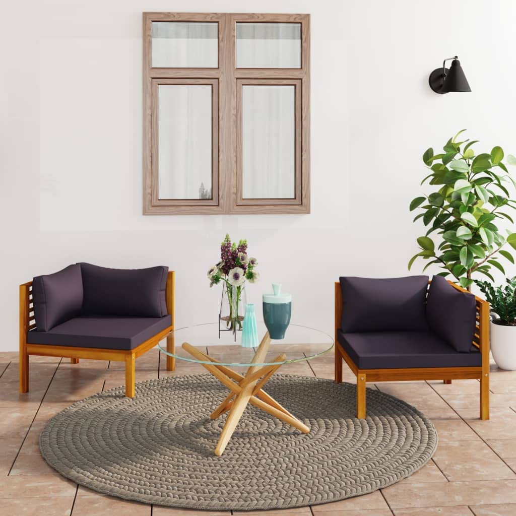 2-Piece Dark Gray Corner Sofa Set with Comfy Cushions - Acacia Wood Outdoor Patio Furniture for Garden, Porch, Lawn or Home Decor - Perfect for Relaxing & Entertaining Guests