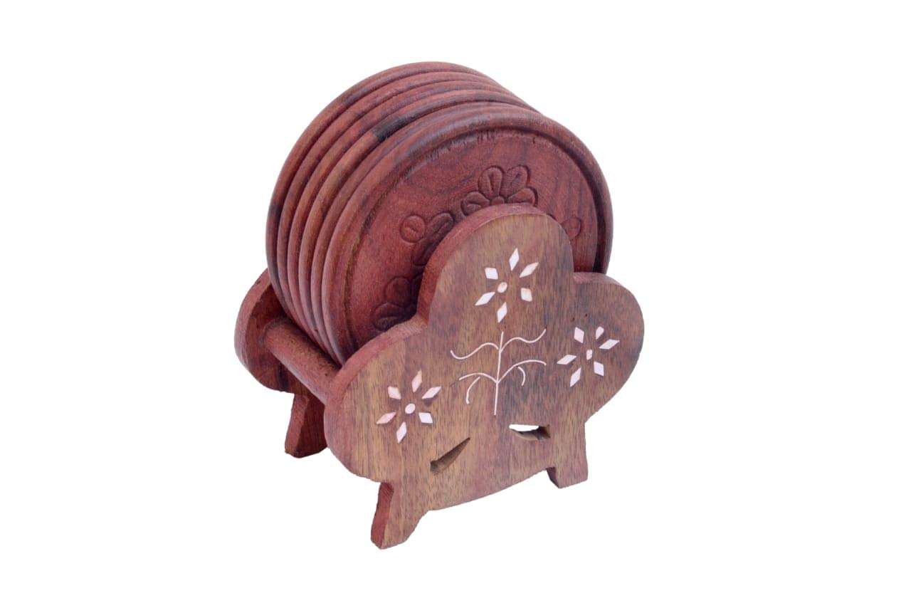 Kesha Spree Wooden Coasters Set of 6 - Natural Wood Drink Coasters for Glasses, Cups & Mugs - Perfect for Coffee, Tea, and Dining Table Protection