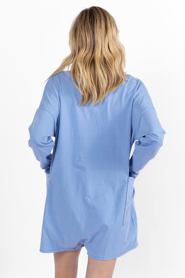 Indigo Deep V-Neck Pocketed Long Sleeve Romper Jumpsuit - Women's Casual One Piece Outfit for Daily Wear, Work & Weekend Brunch