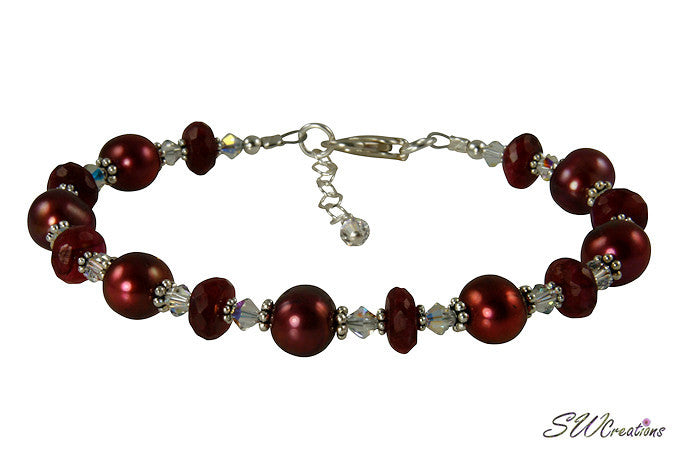 Ruby Moonstone Gemstone Pearl Bracelet for Women - Elegant Handmade Jewelry for Wedding, Party & Everyday Wear