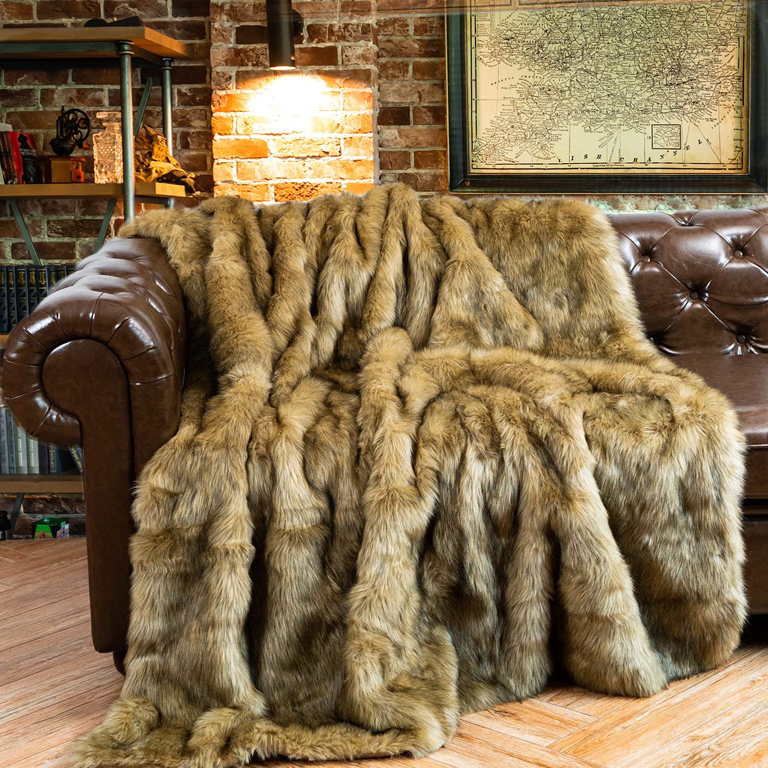 Luxury Golden Faux Fur Blanket 60x80 Inches - Ultra Soft Reversible Throw Blanket with Plush Velvet Back for Bed, Couch & Sofa - Warm Fluffy Fuzzy Blanket for Winter, Home Decor, Gift Giving & Cozy Nights